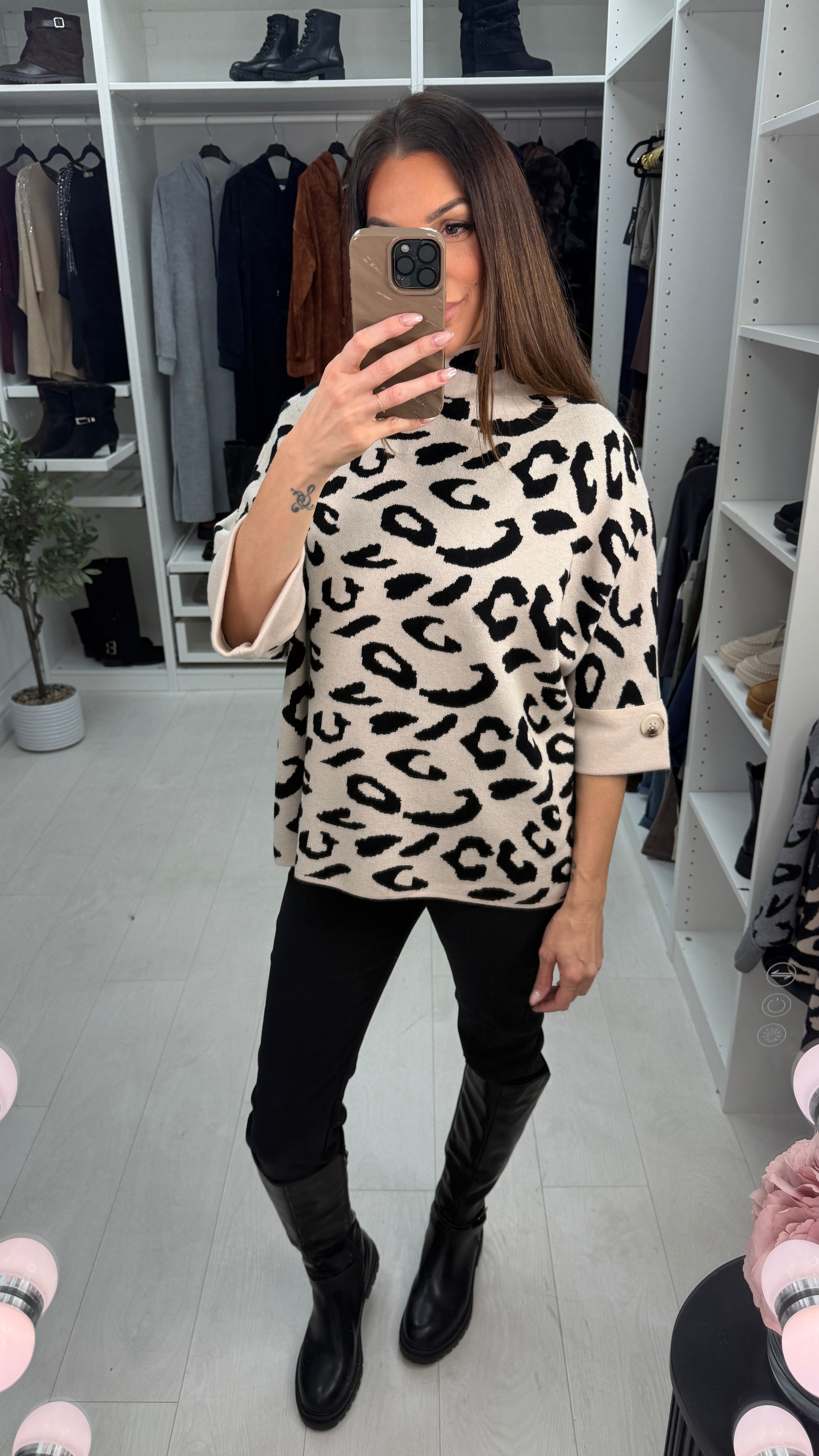 Hanna Leopard Print 3/4 Sleeve Jumper