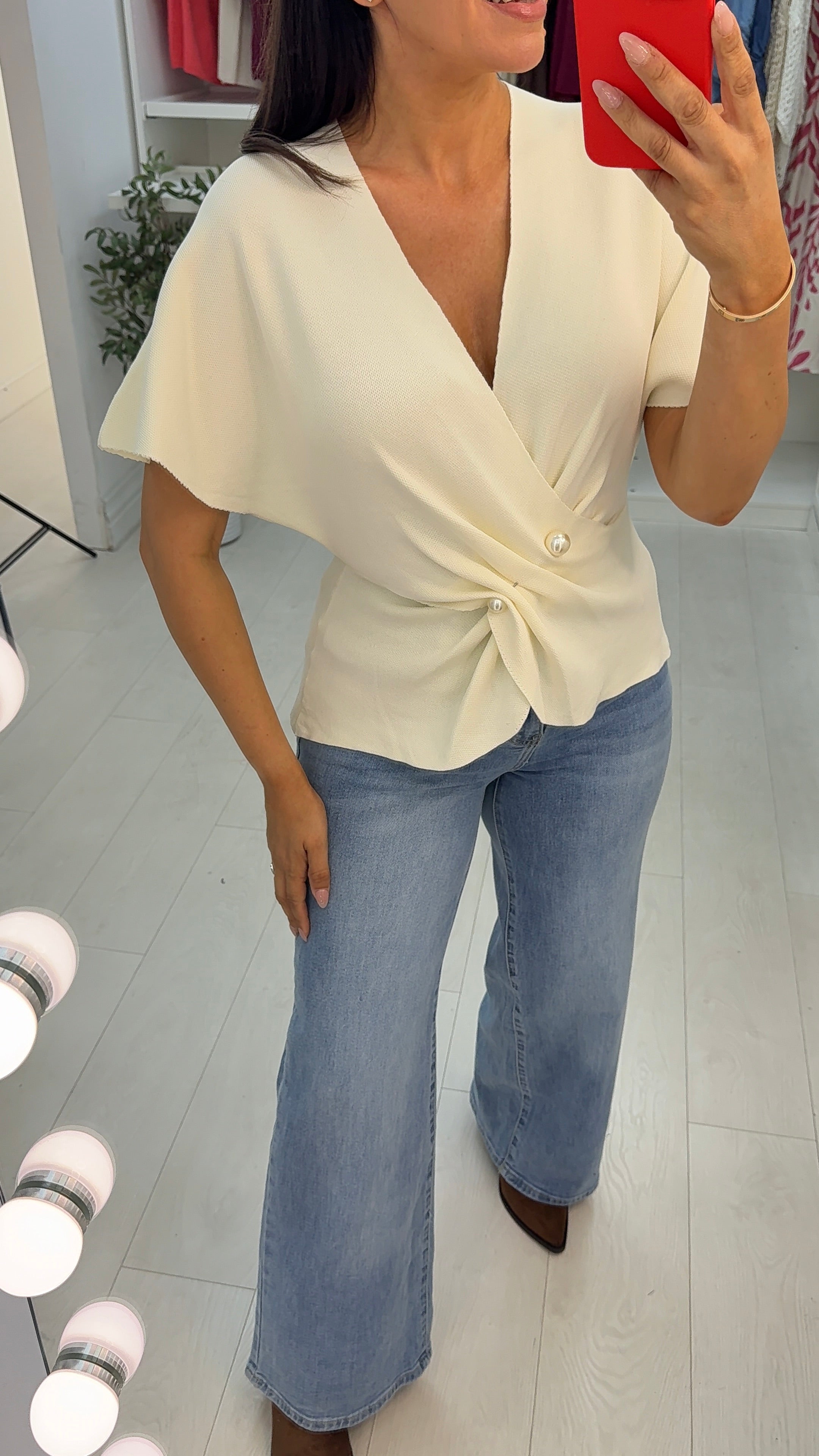Pixie Pearl Detail Batwing Knit Top