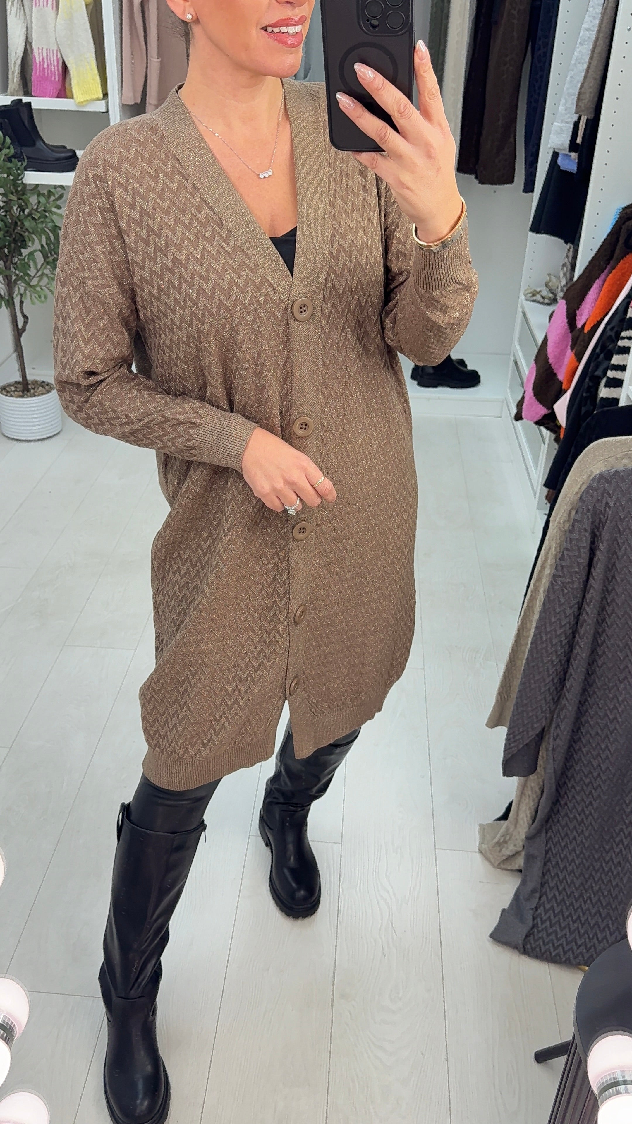 Savanna Lurex Button Front Longline Cardigan