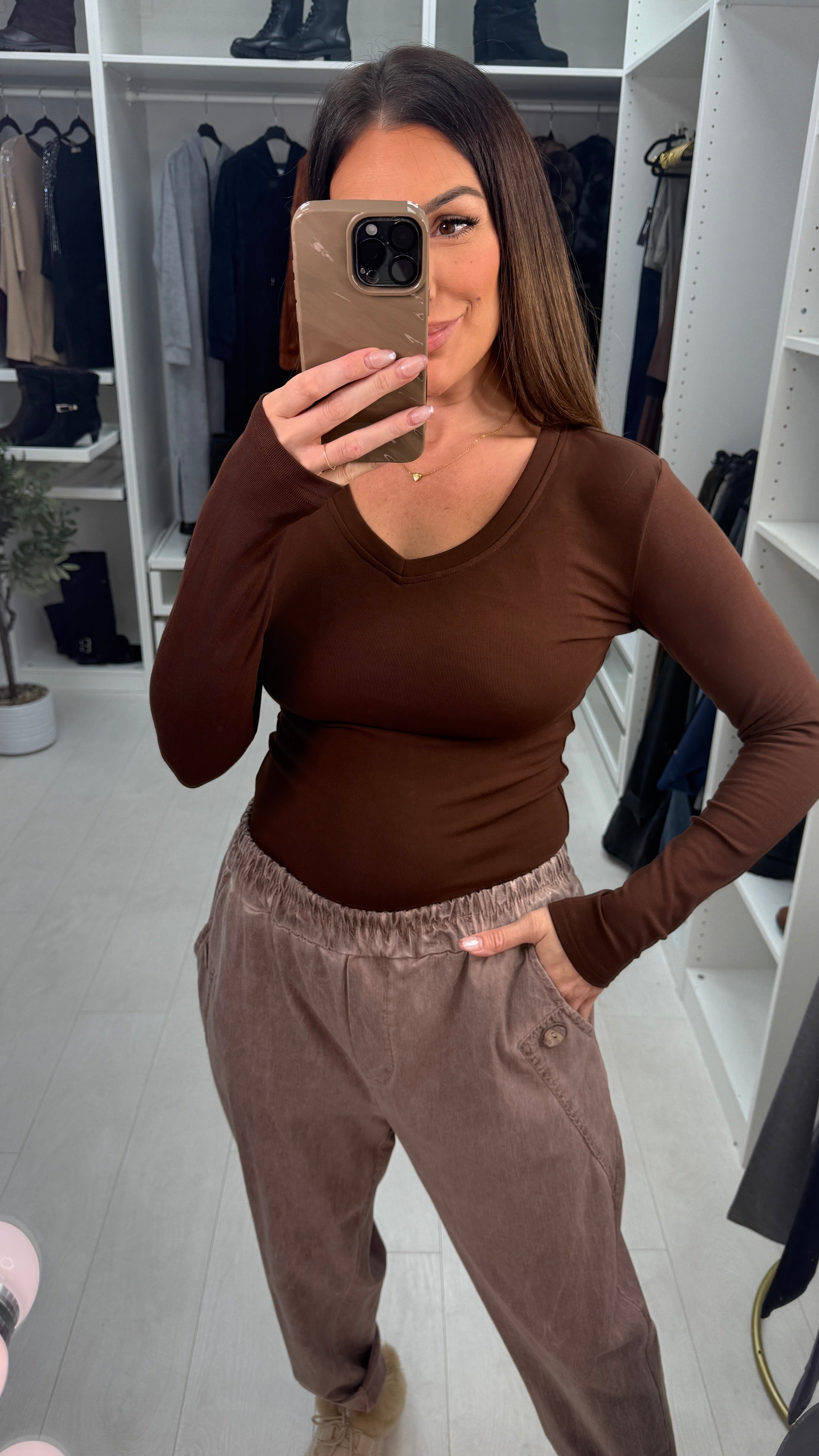 Freddie Plain V Neck Long Sleeve Basic Top