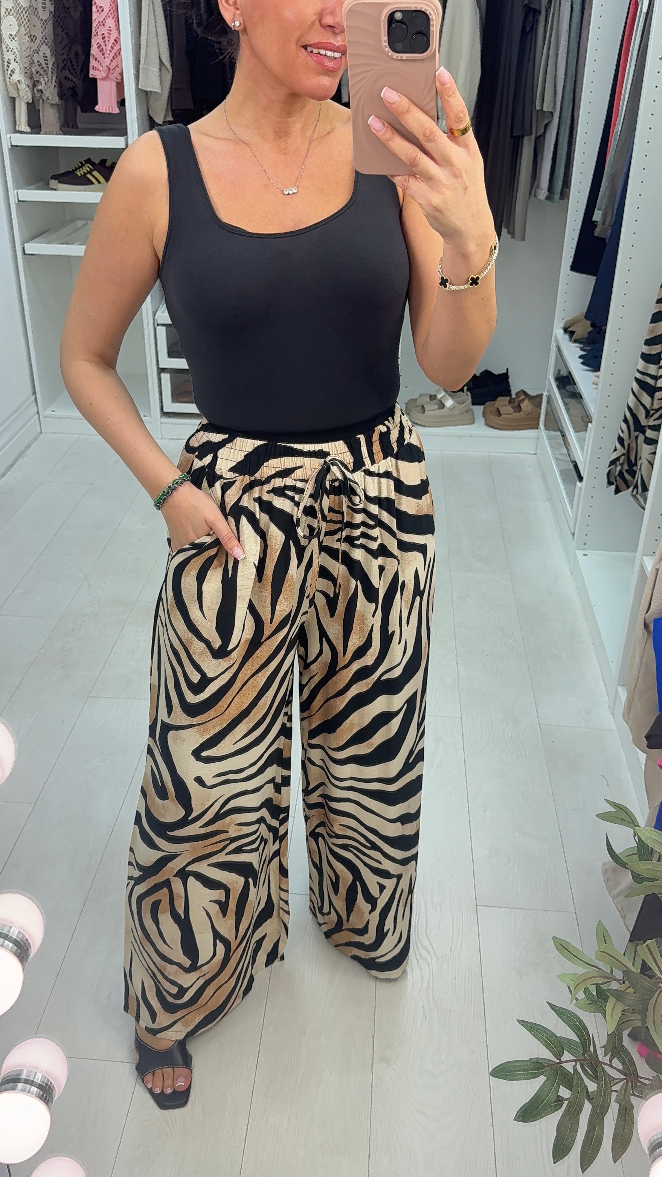 Nicole Zebra Print Wide Leg Trousers
