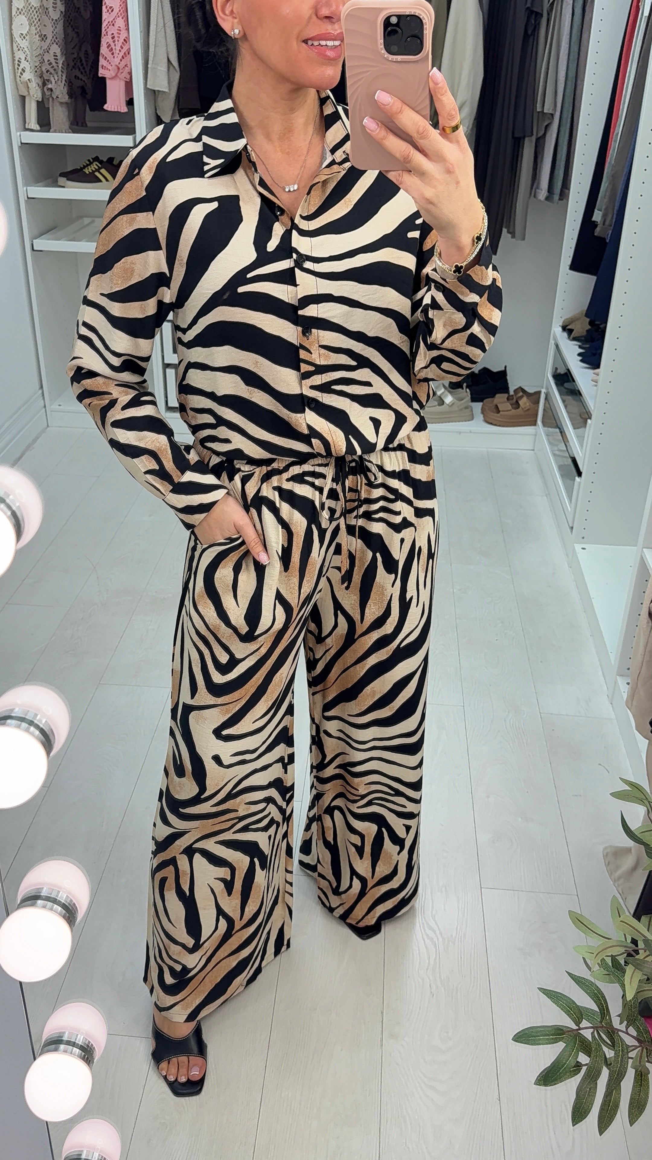 Presley Zebra Print Shirt Loose Fit Co-Ord Set