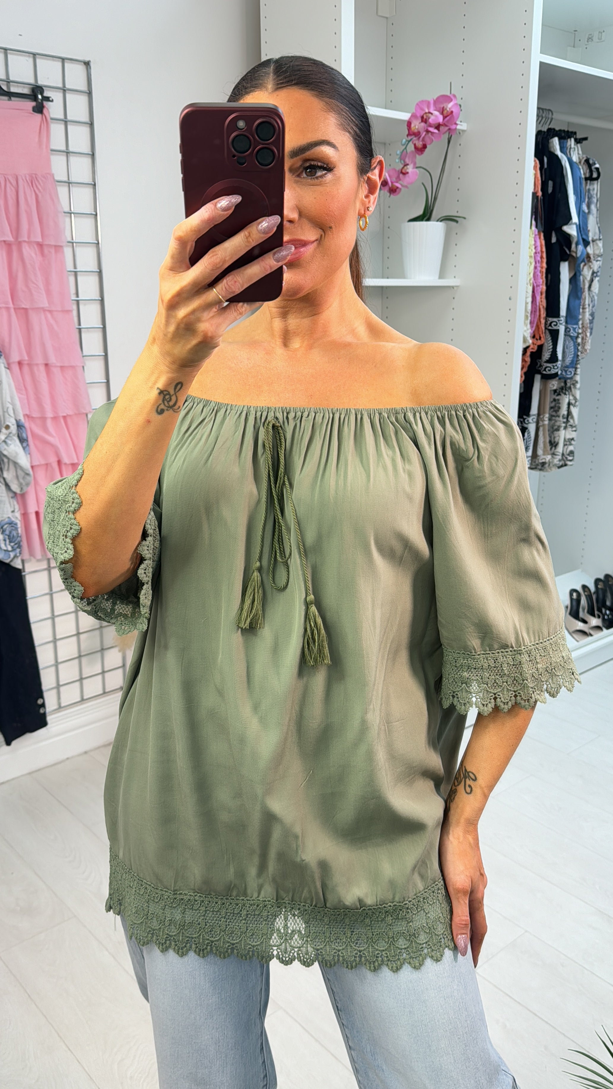 Elena Plain Crochet Hem Short Sleeve Top