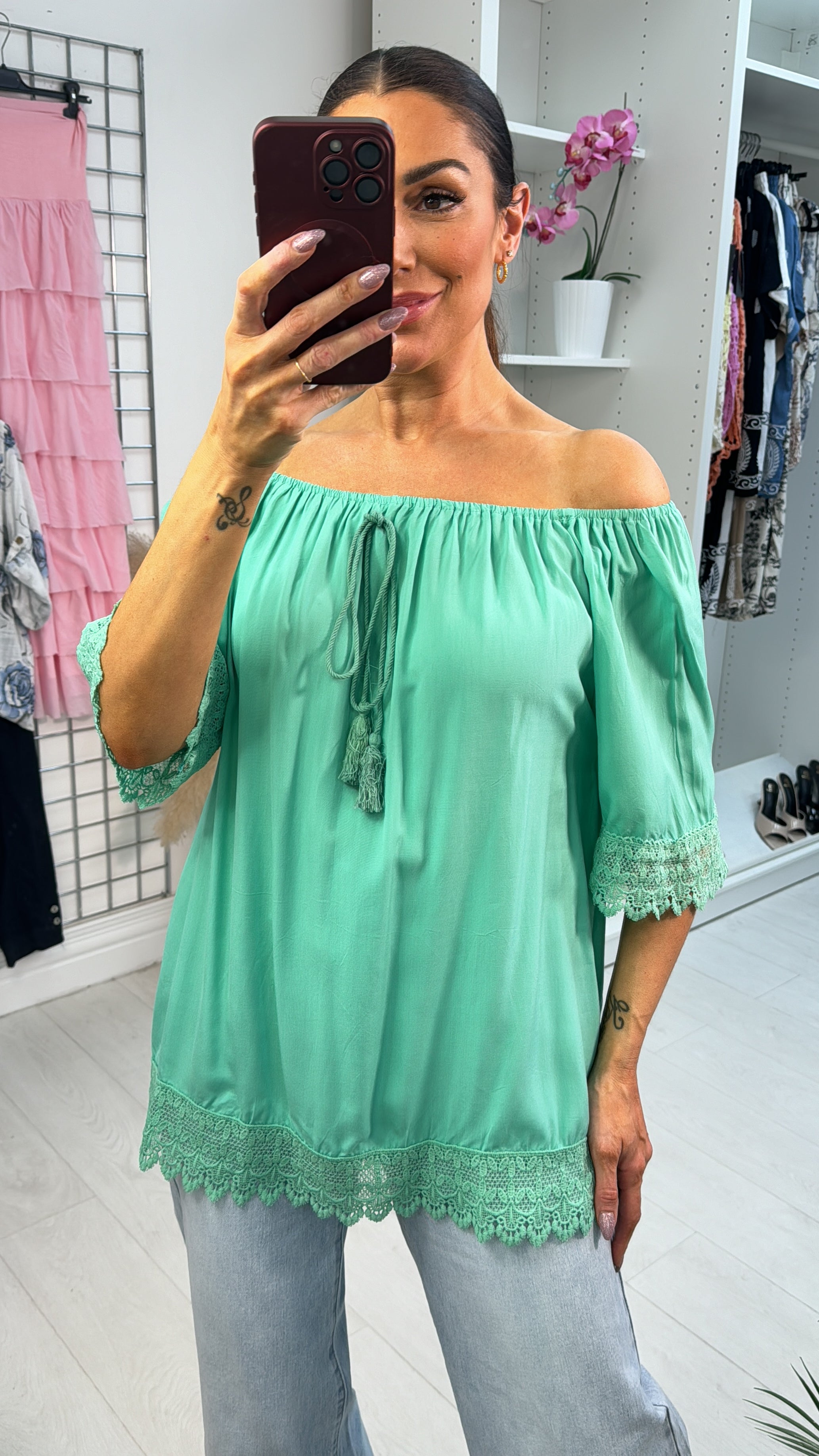 Elena Plain Crochet Hem Short Sleeve Top