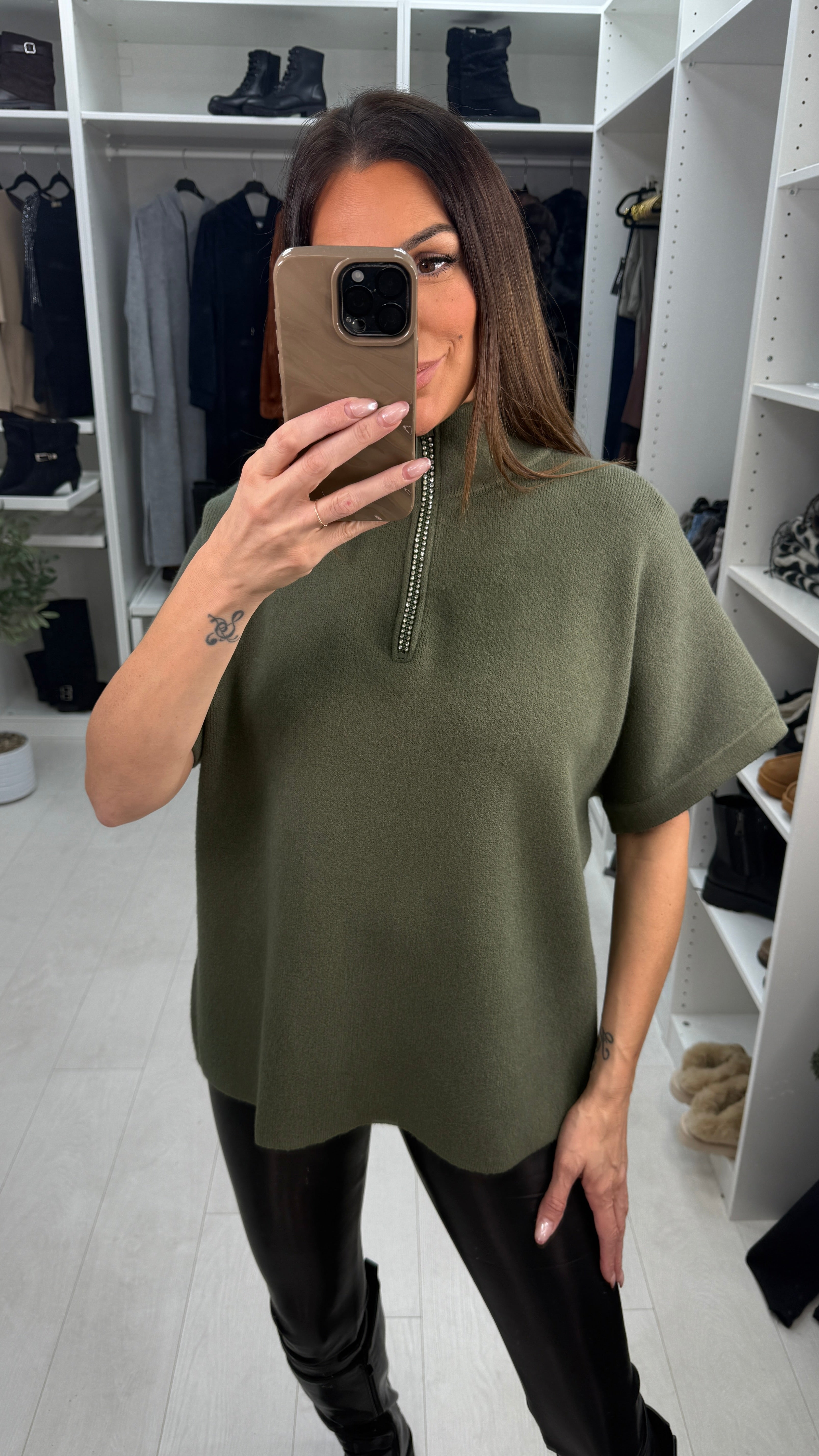 Shelia Plain Diamante Zip Front Jumper