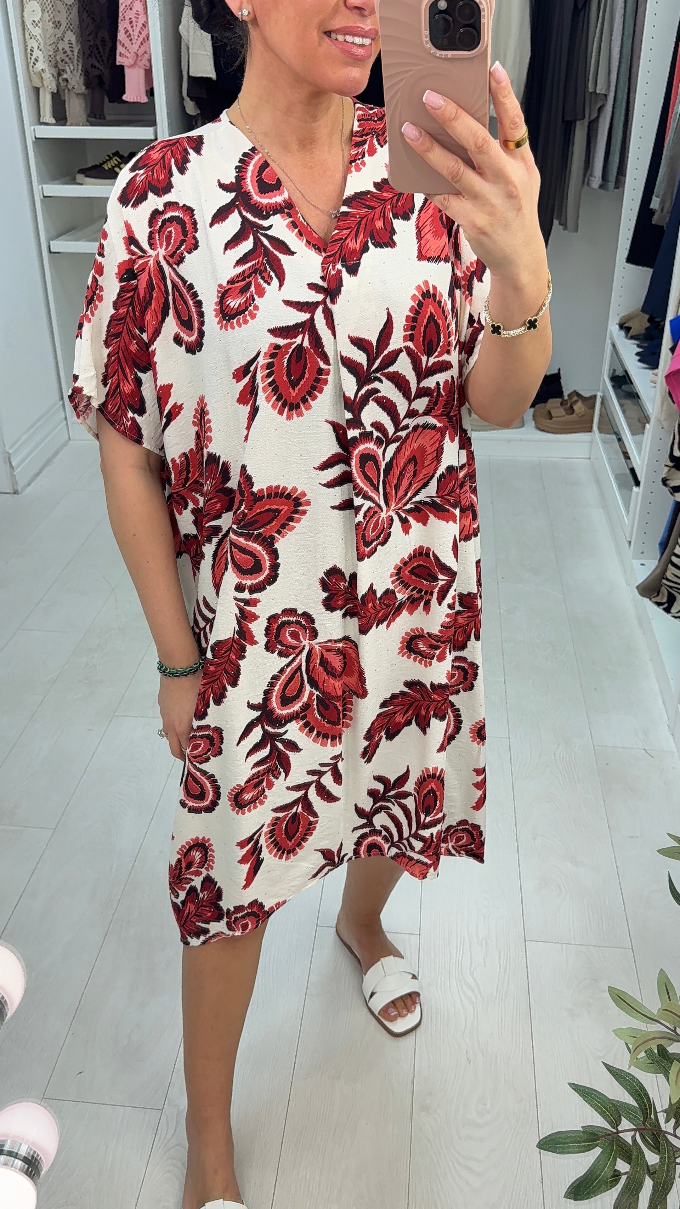 Lunaria Floral Print Diamante Detail Loose Fit Dress