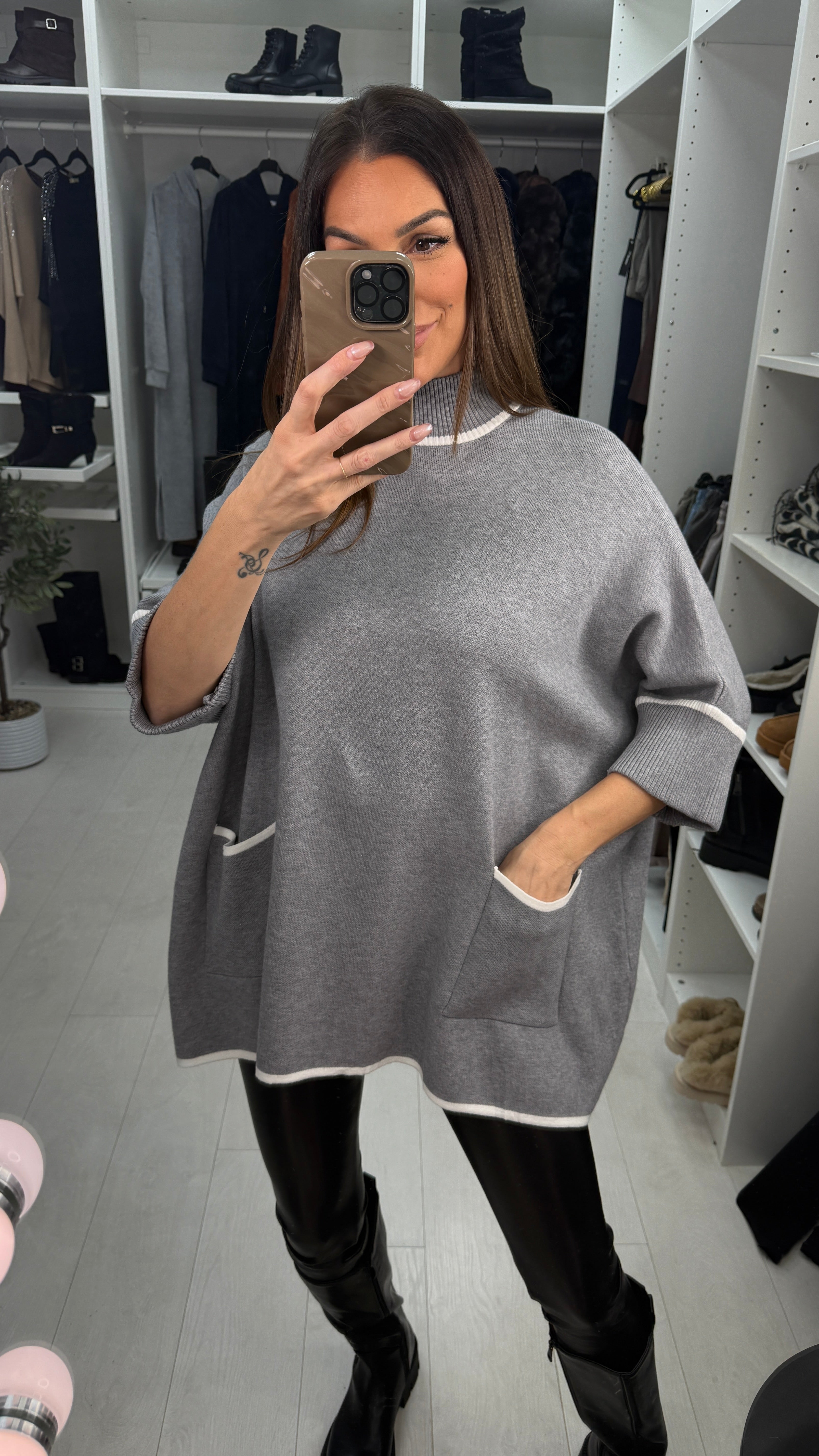 Suzette Plain Detailed Hem Loose Fit Longline Jumper