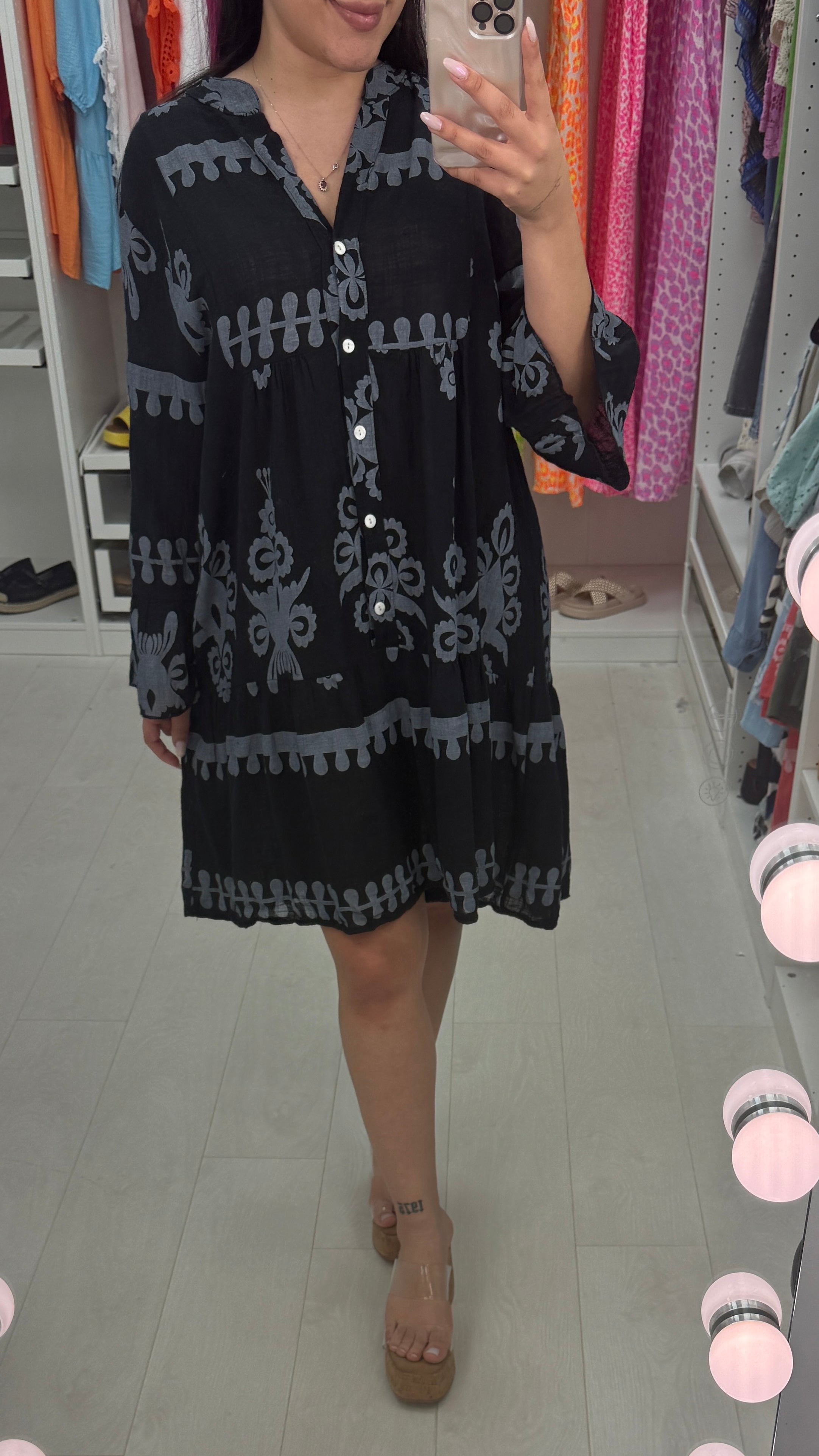 Almeida Printed Linen Smock Dress