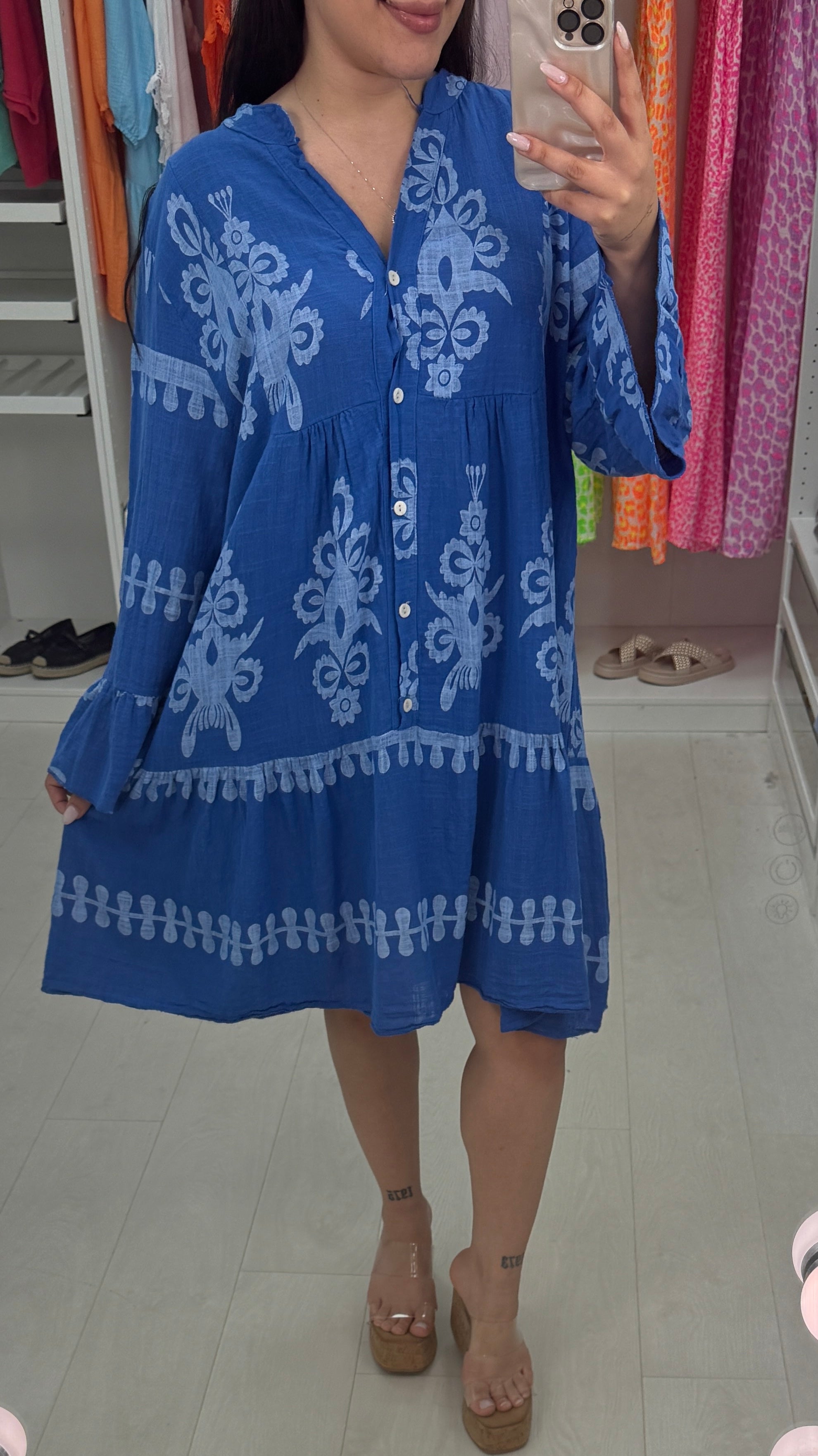 Almeida Printed Linen Smock Dress