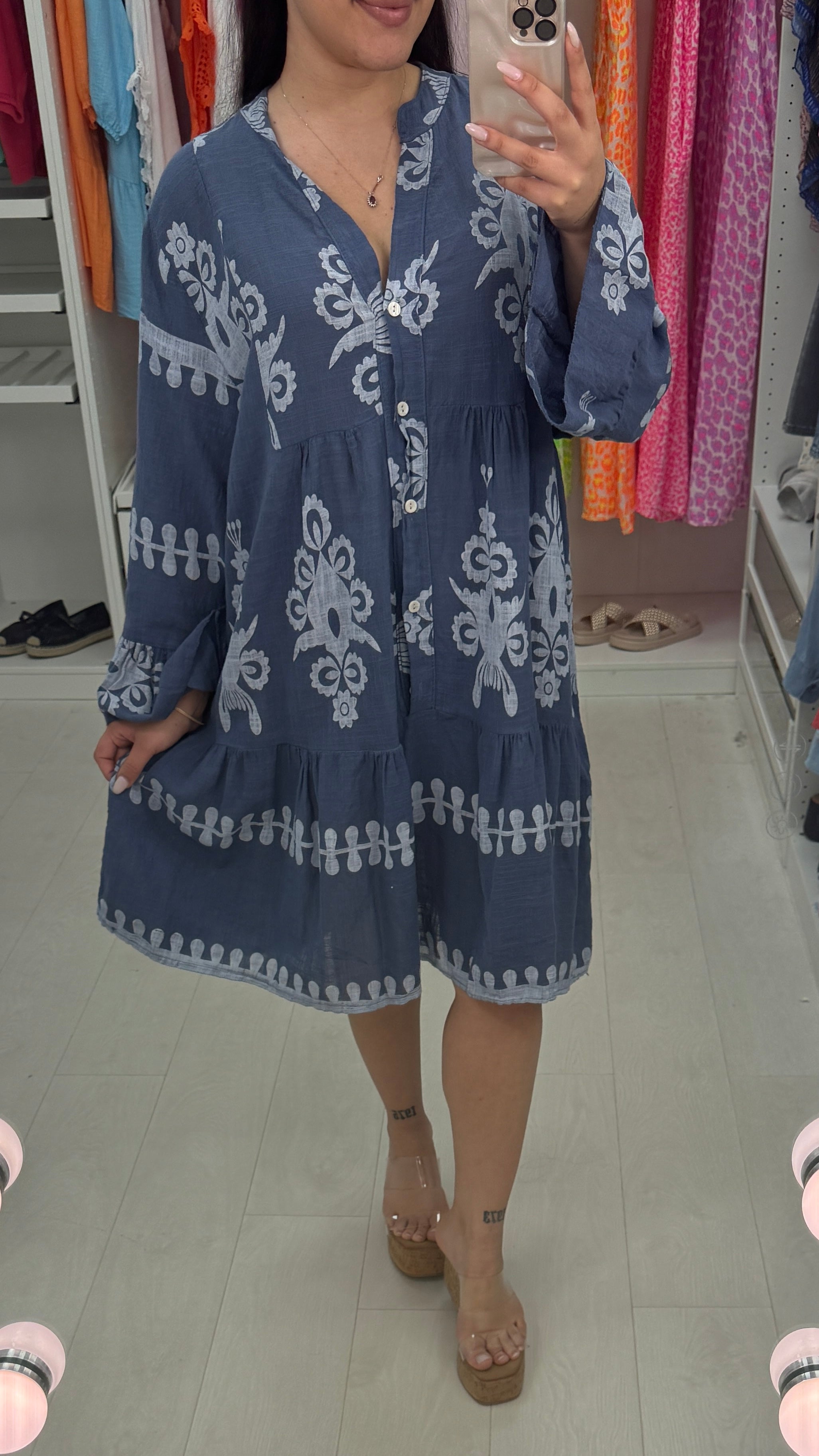 Almeida Printed Linen Smock Dress