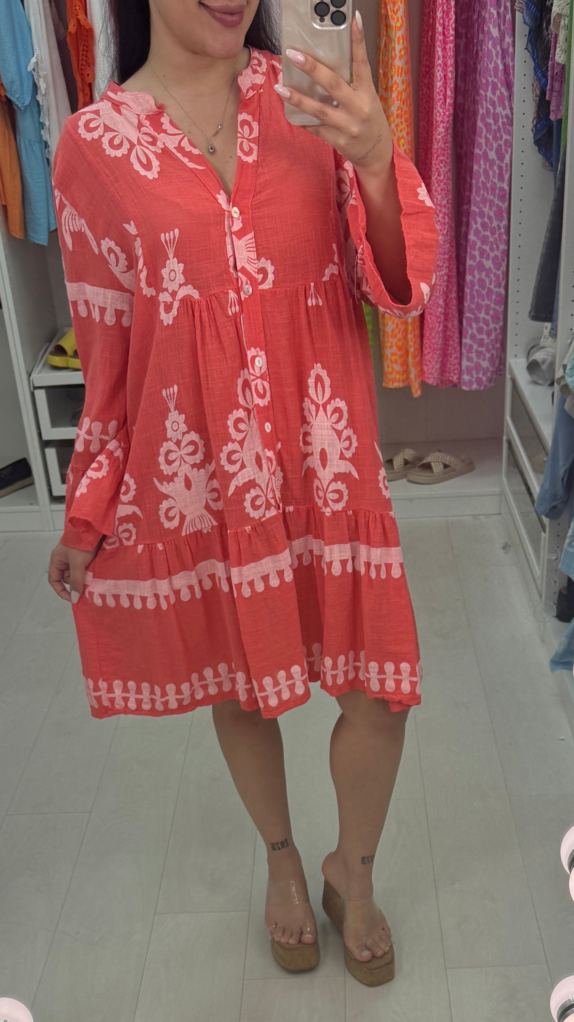 Almeida Printed Linen Smock Dress