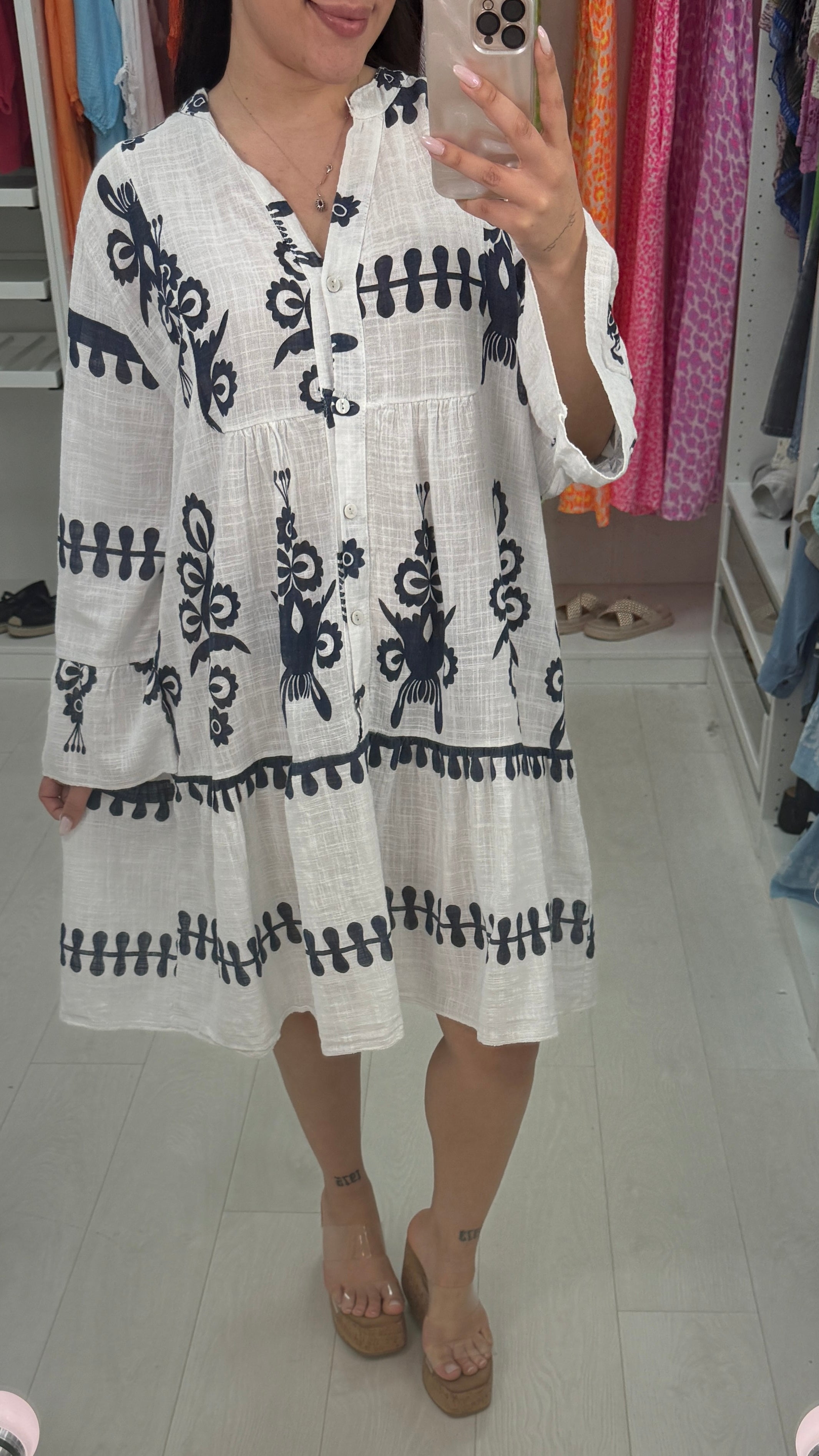 Almeida Printed Linen Smock Dress