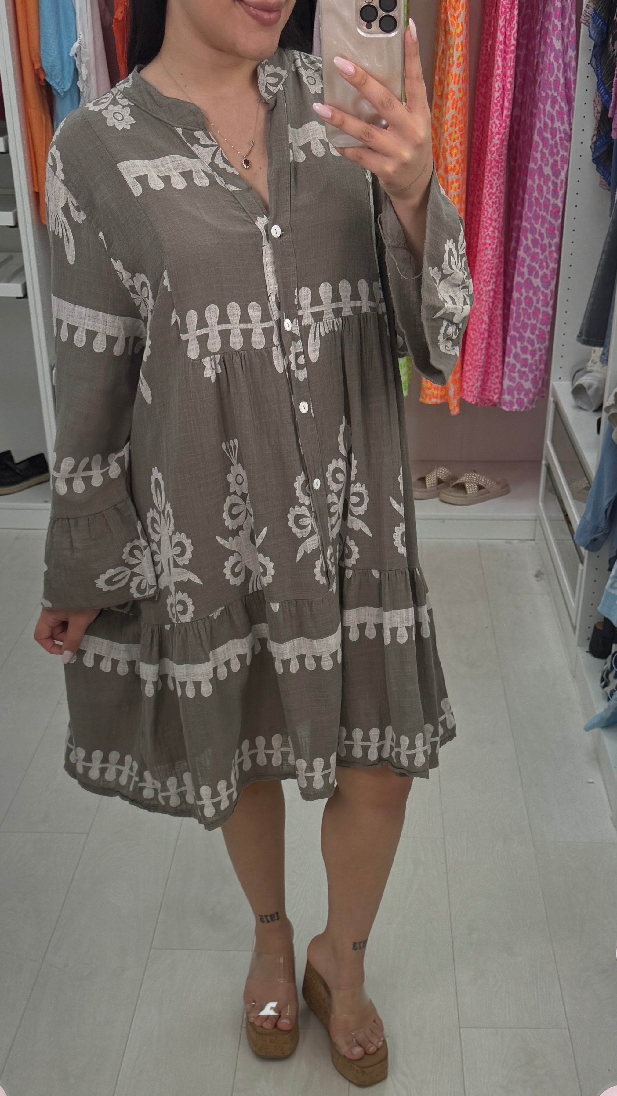 Almeida Printed Linen Smock Dress