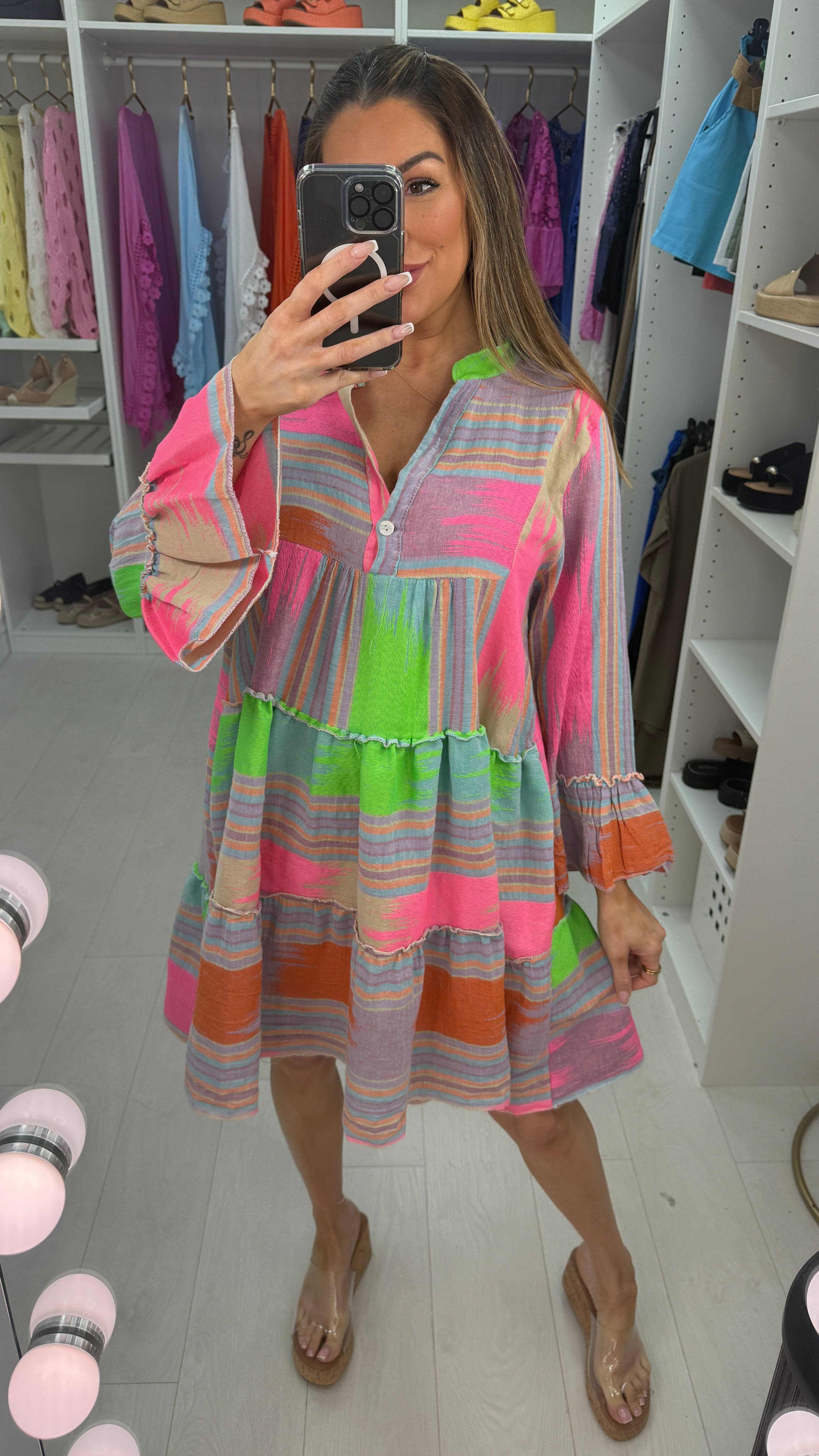 Chelsea V Neck Abstract Smock Dress