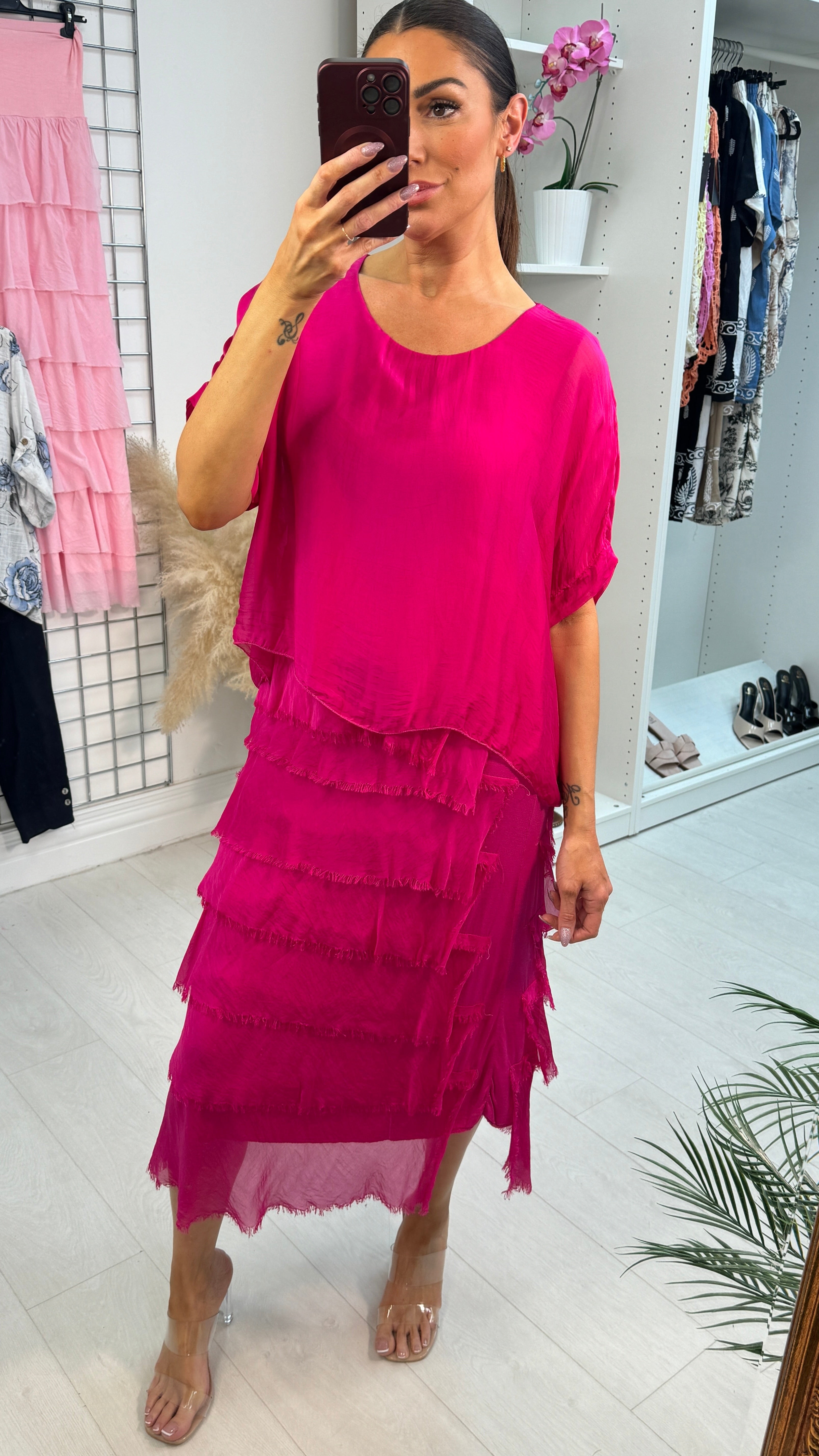 Lizzie Plain Batwing Sleeve Ruffle Dress