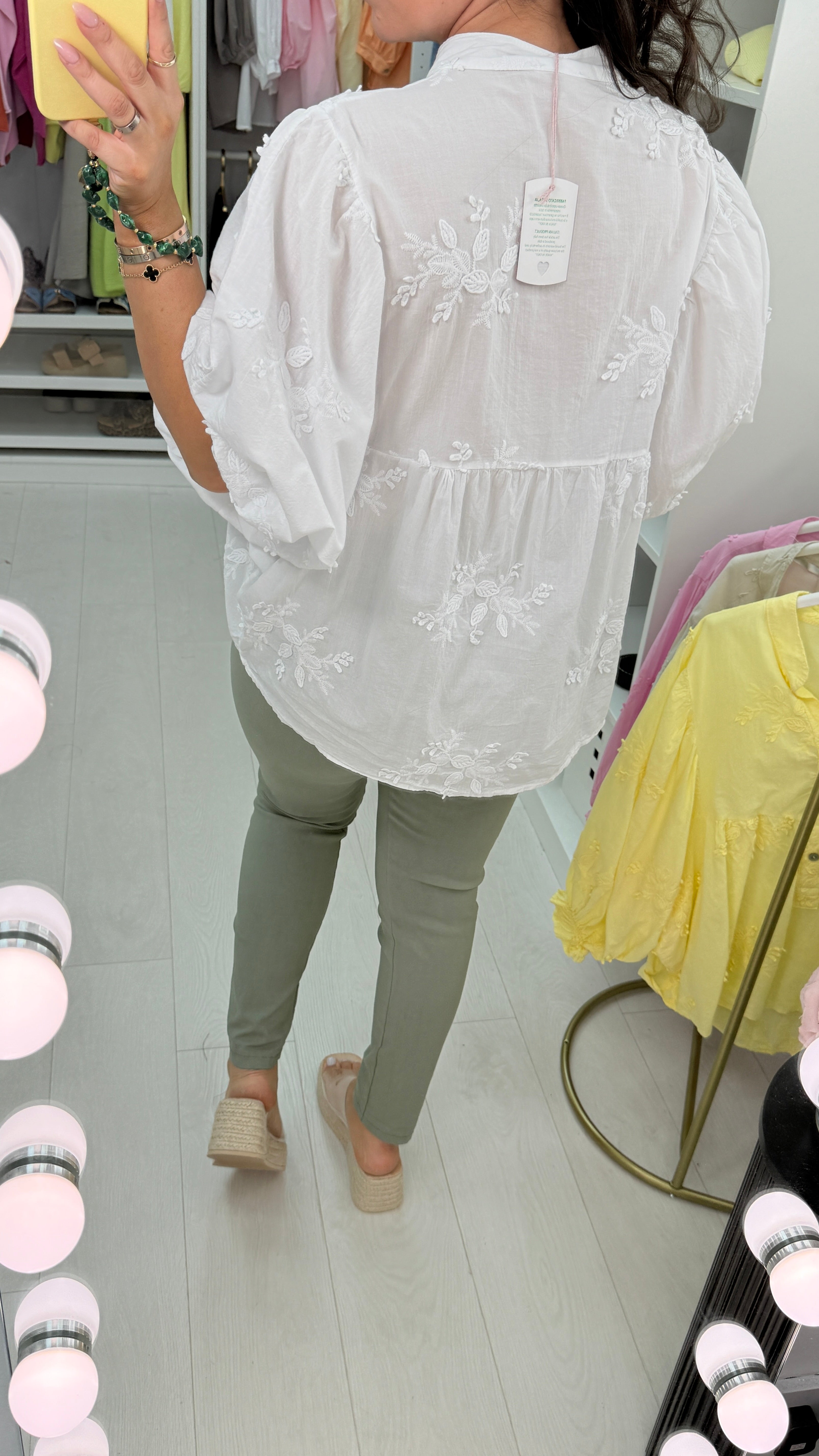 Shirley Plain Floral Embroidered Ballon Sleeve Blouse