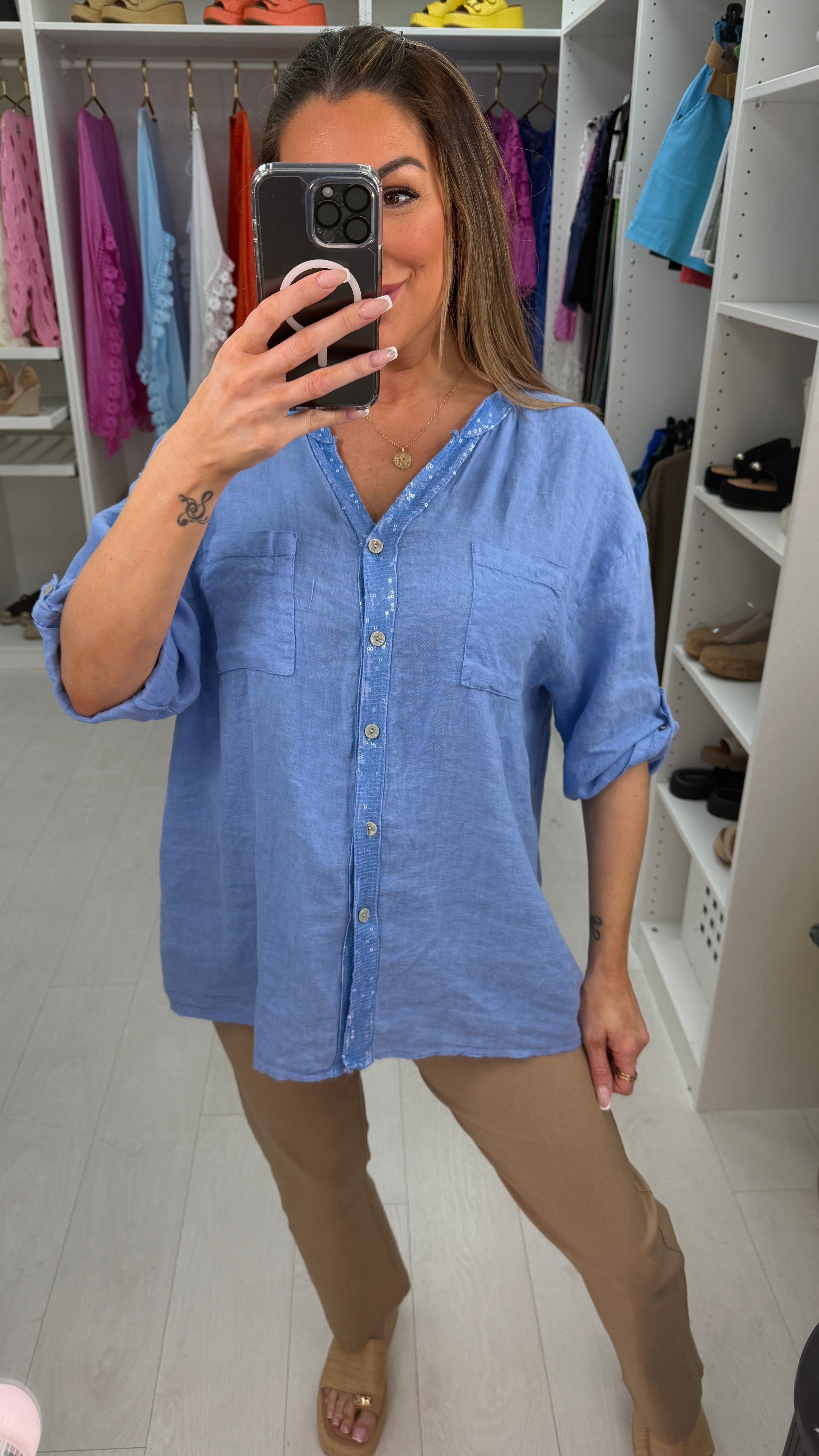 Zakiya Crochet Detail Linen Shirt