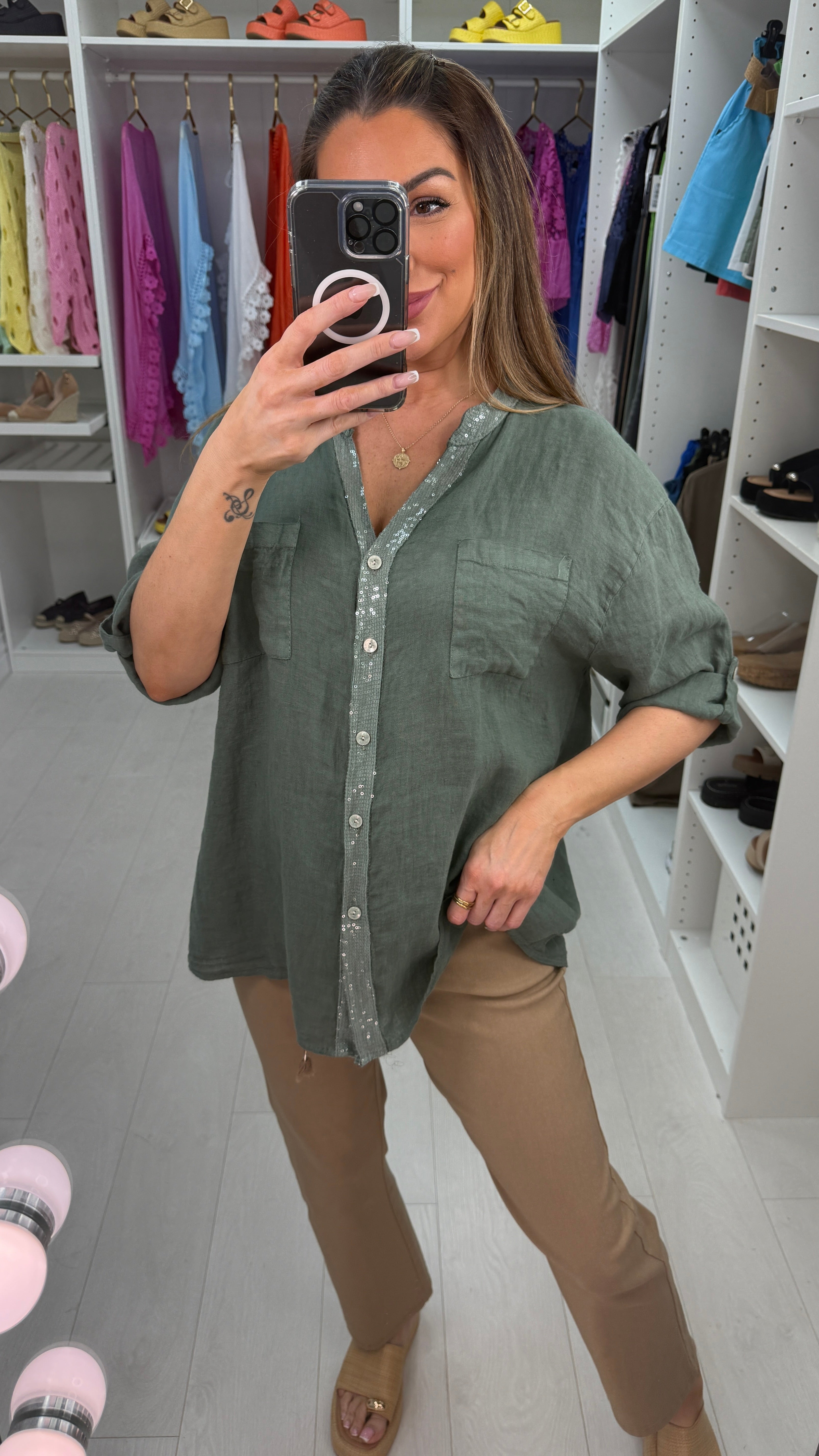 Zakiya Crochet Detail Linen Shirt