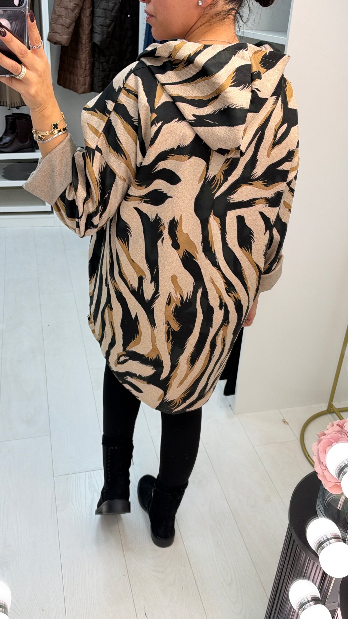 Carmela Tiger Print Zip Front Hoodie