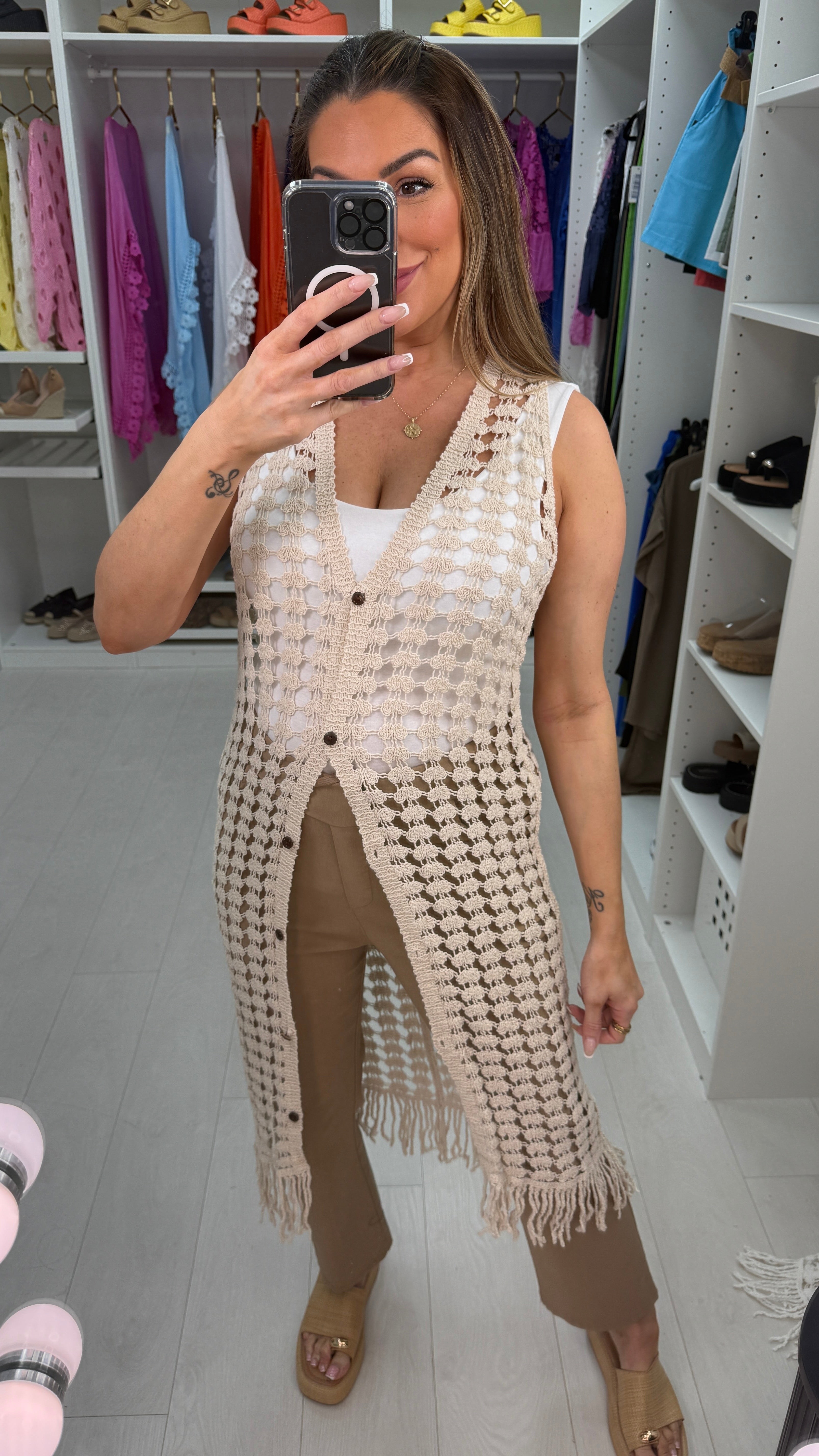 Rowan Crochet Longline Fringed Hem Cardigan