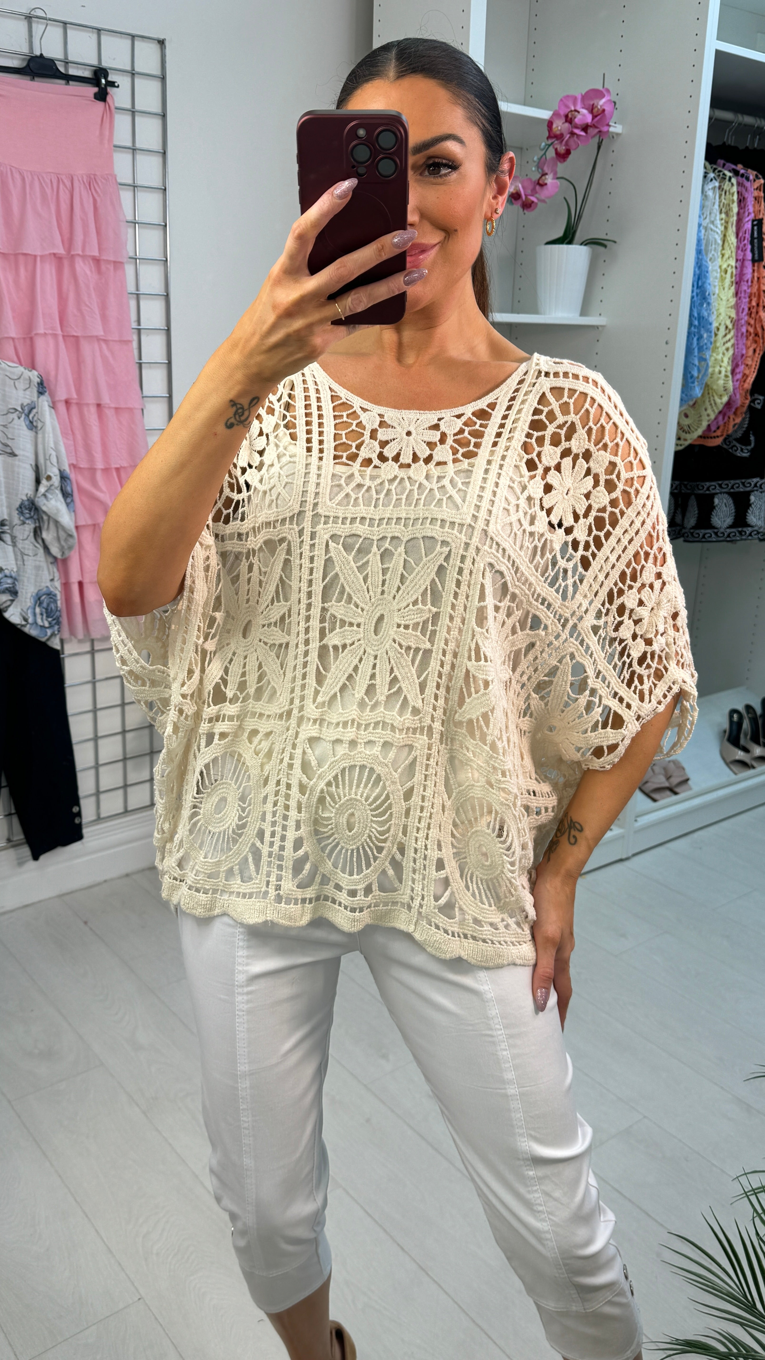 Apolina Crochet 2 Piece Batwing Top