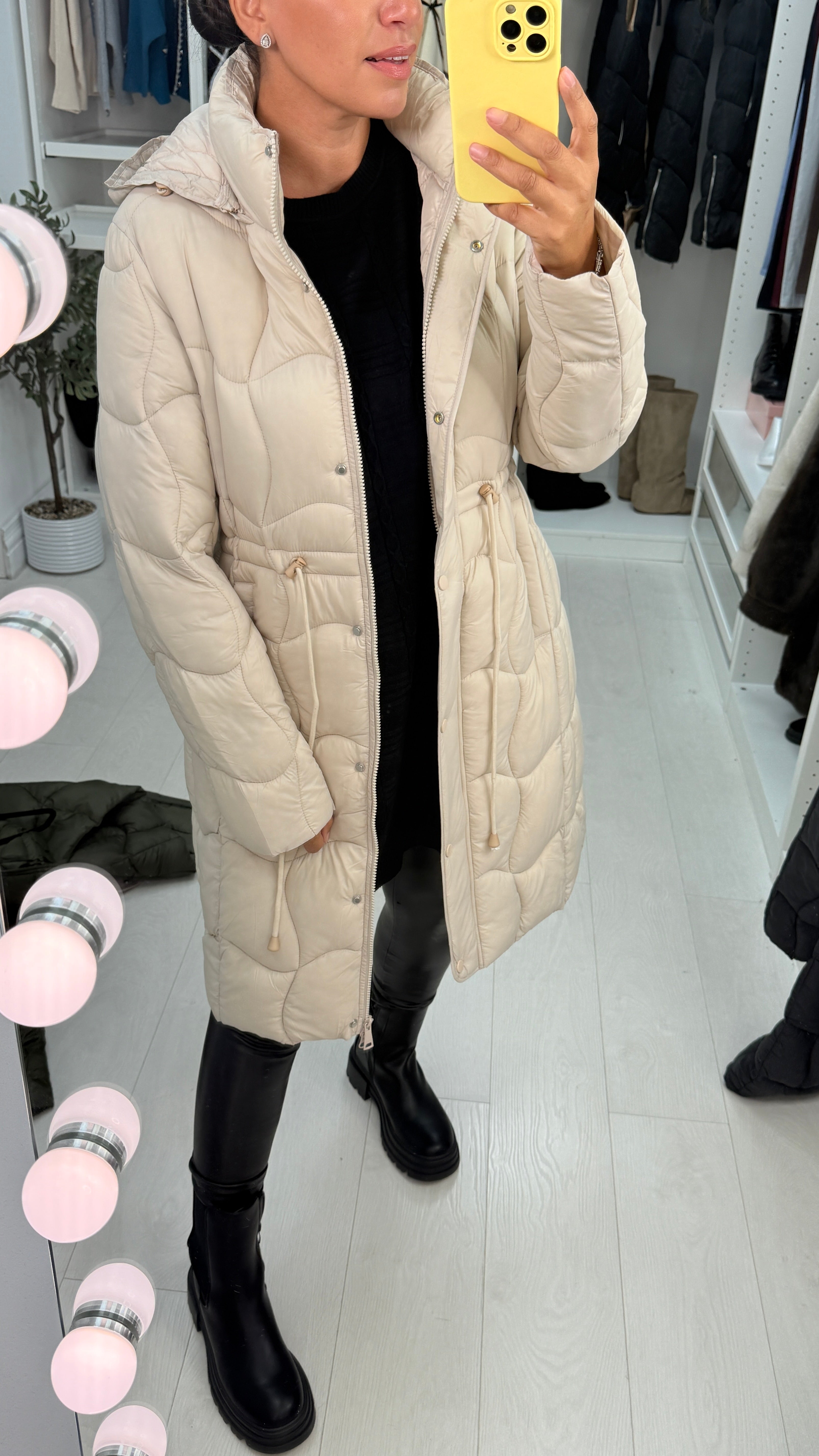 Alexis Quilted Toggle Waist Longline Coat