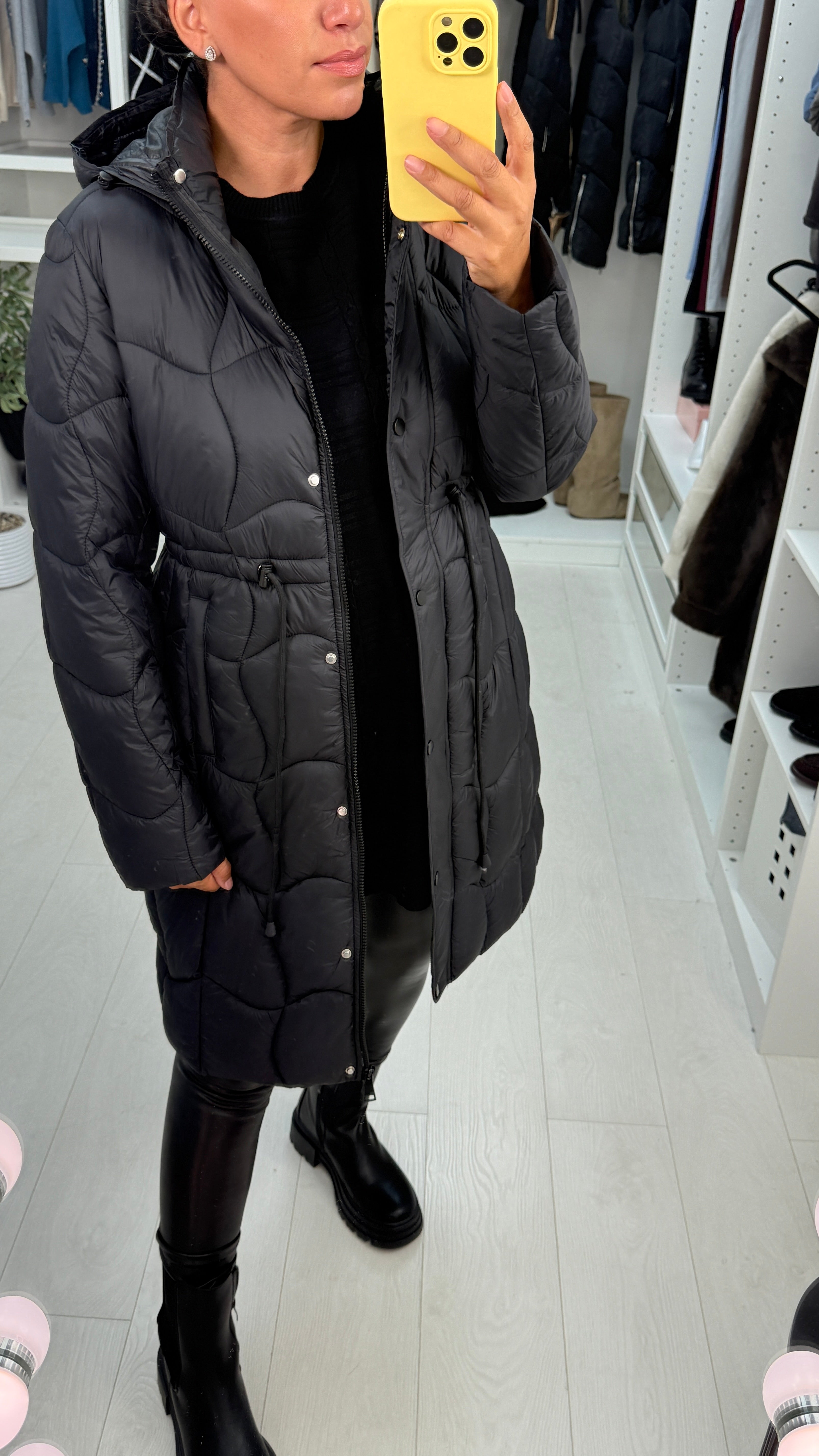 Alexis Quilted Toggle Waist Longline Coat