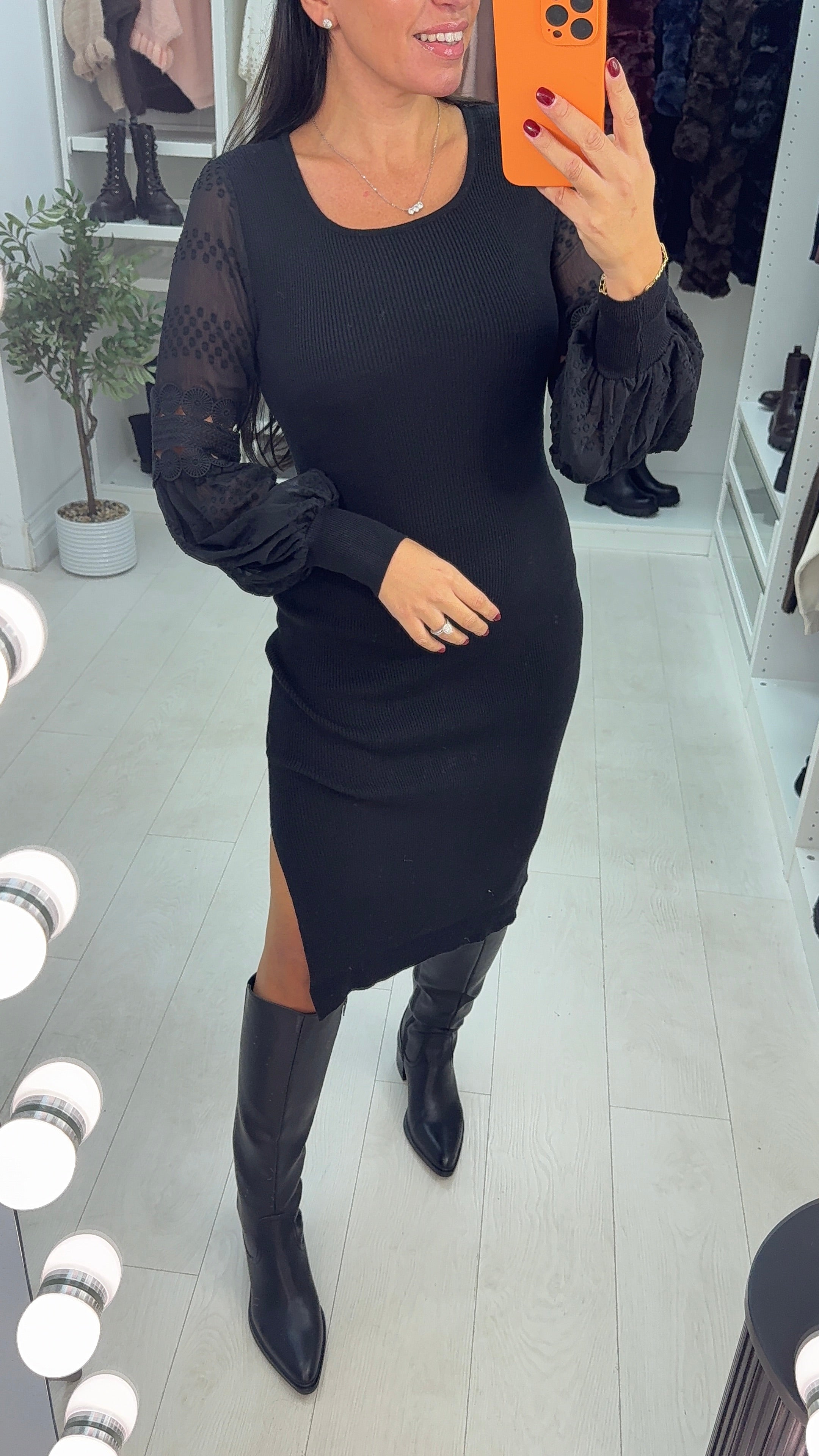 lace jumper dress UK 16 SHEIN Geo Lace Pattern Jumper Dress Monochrome Midi Tall? Knit Black