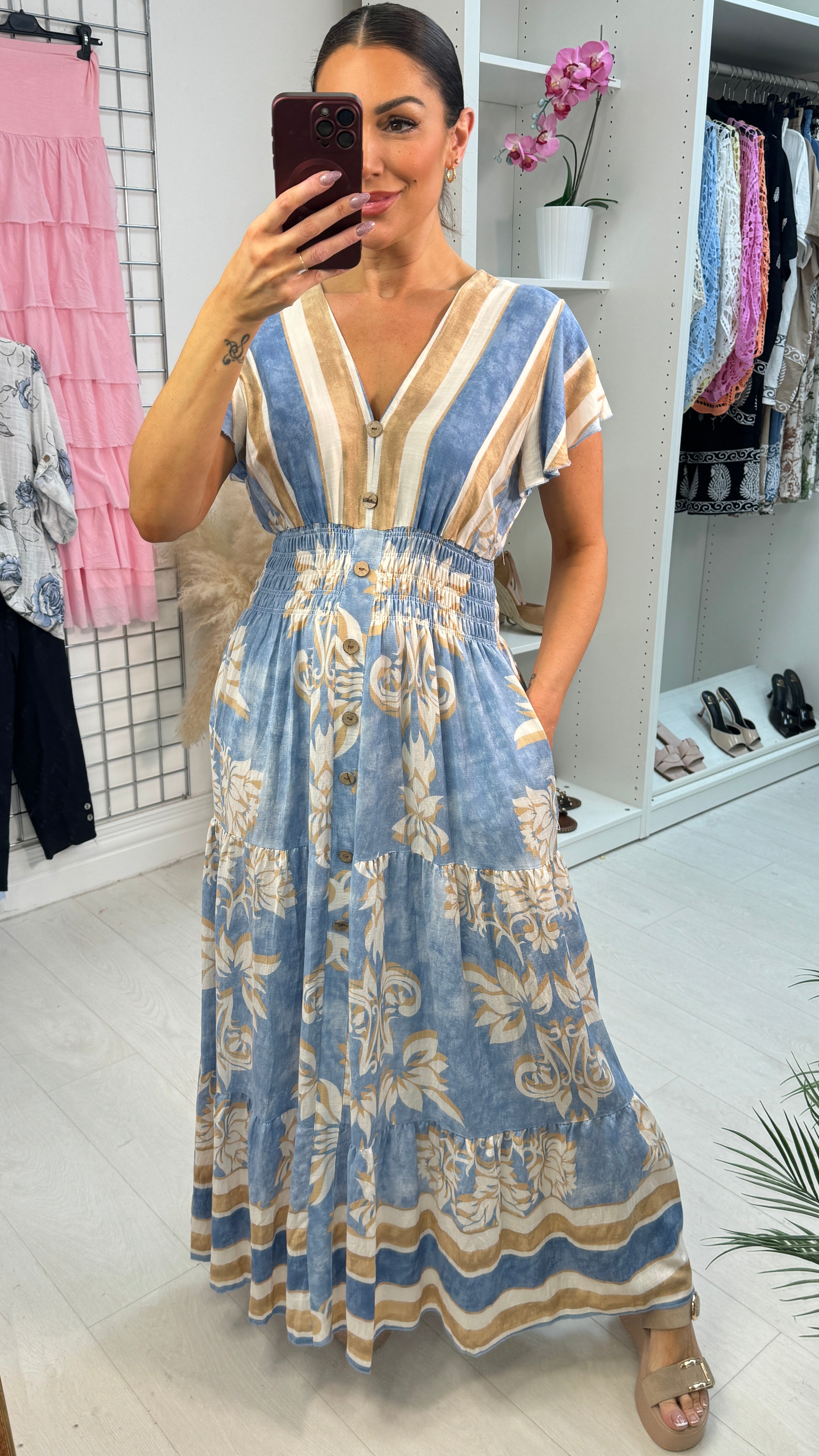 Isobella Abstract Print Button Detailed Dress