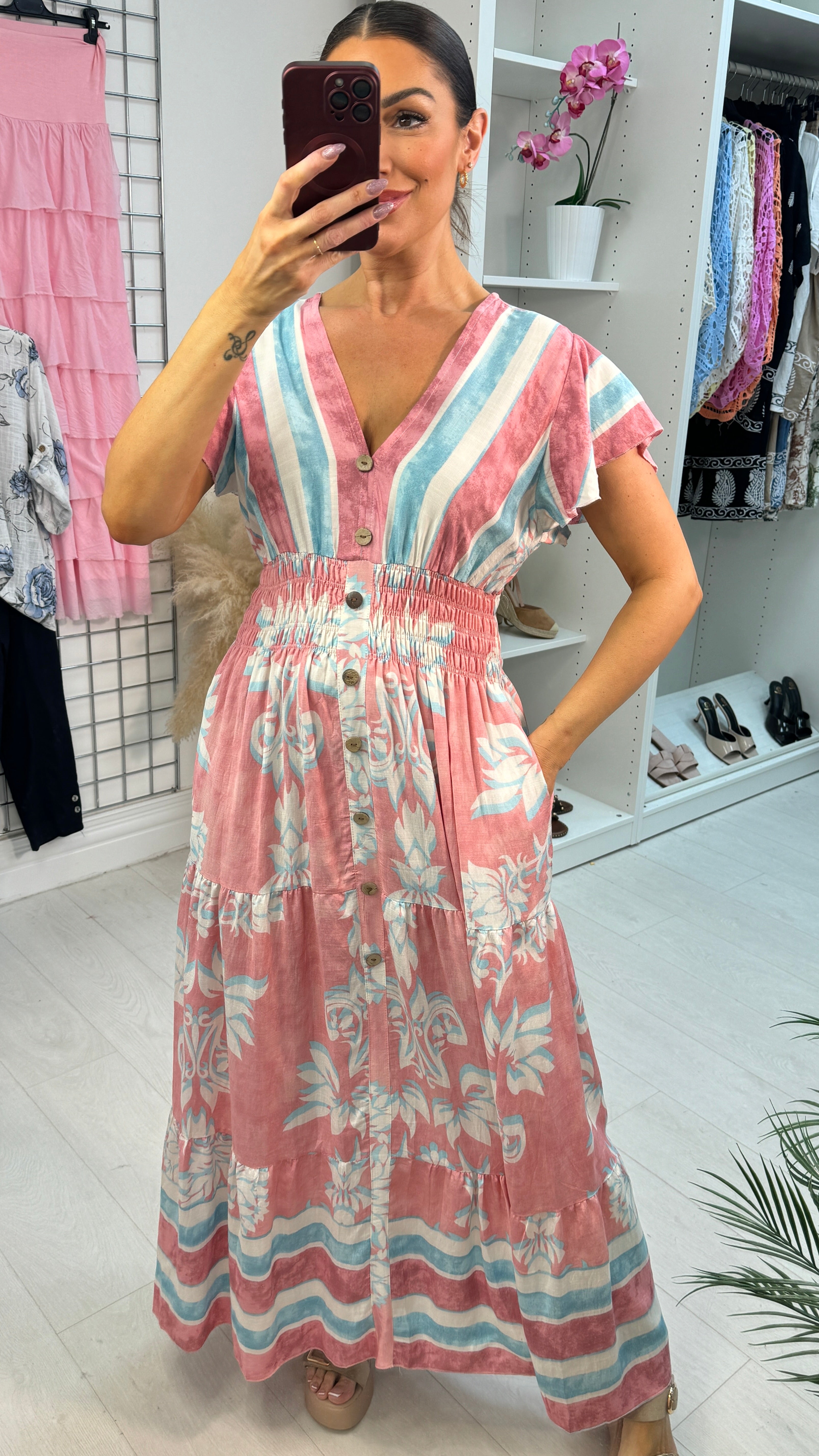 Isobella Abstract Print Button Detailed Dress