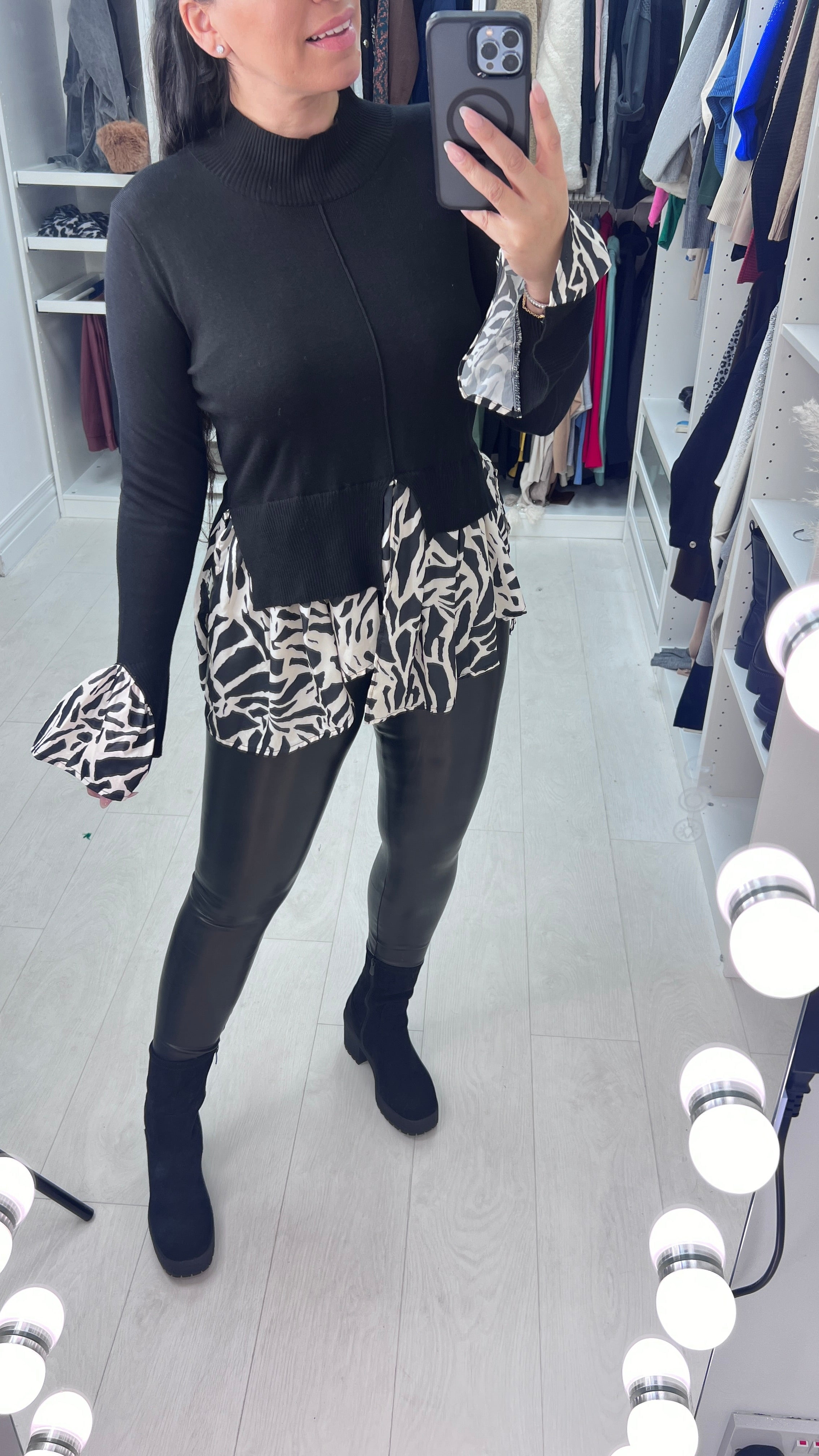 Zabrina Beige Zebra Print Blouse Hem Knit