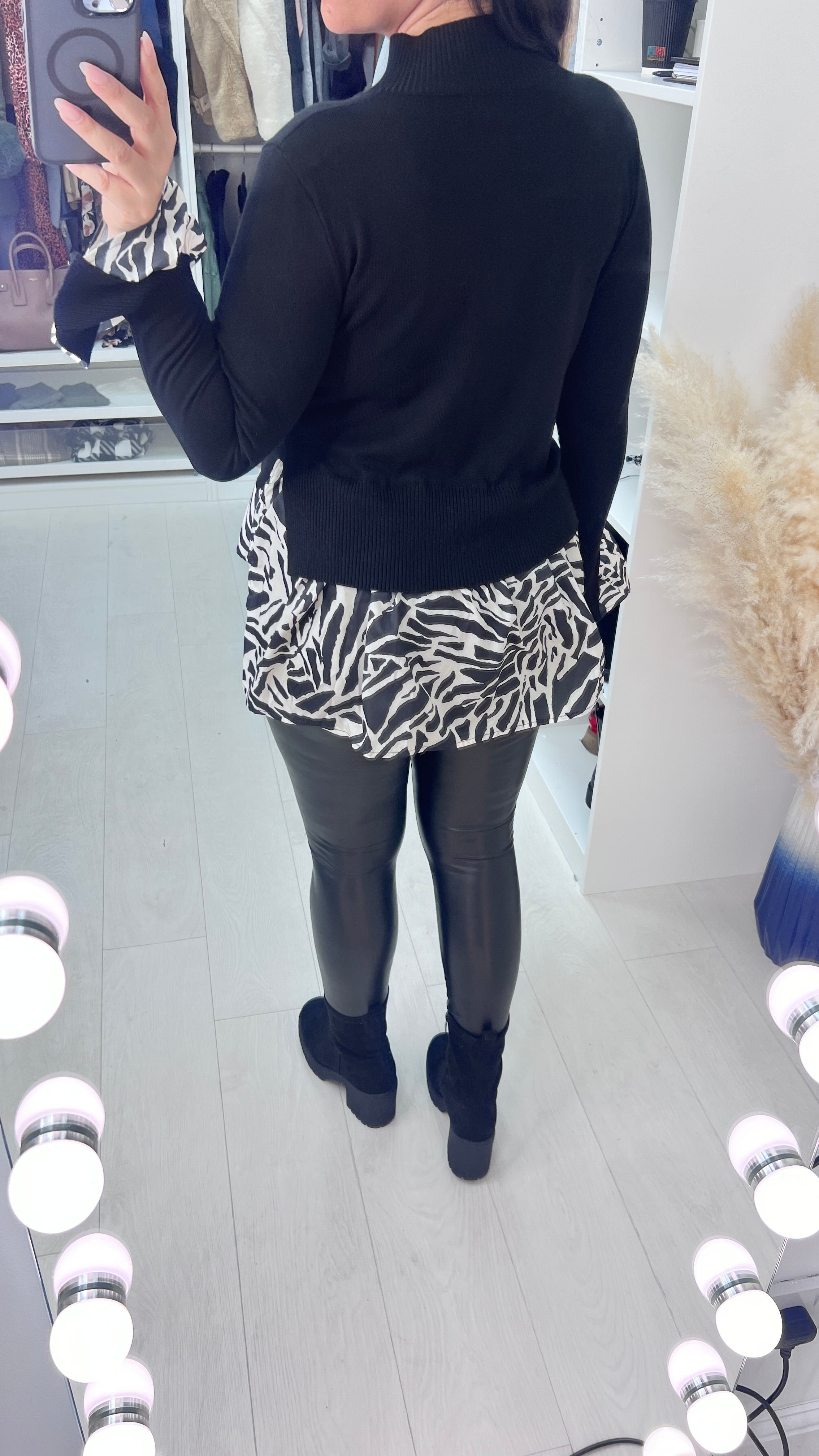 Zabrina Beige Zebra Print Blouse Hem Knit