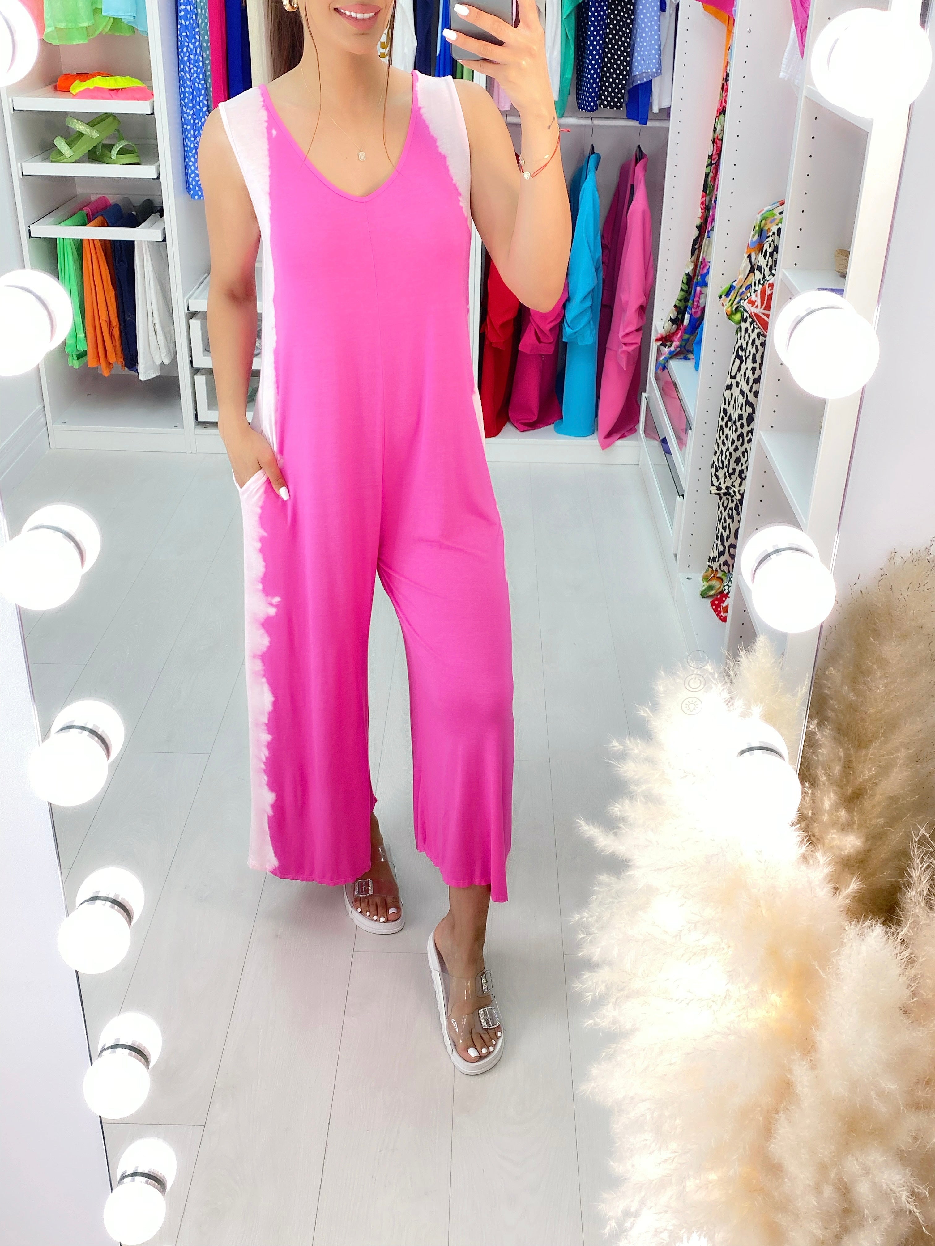 Johana Tie Dye Side Wide Leg Jersey Lounge Jumpsuit