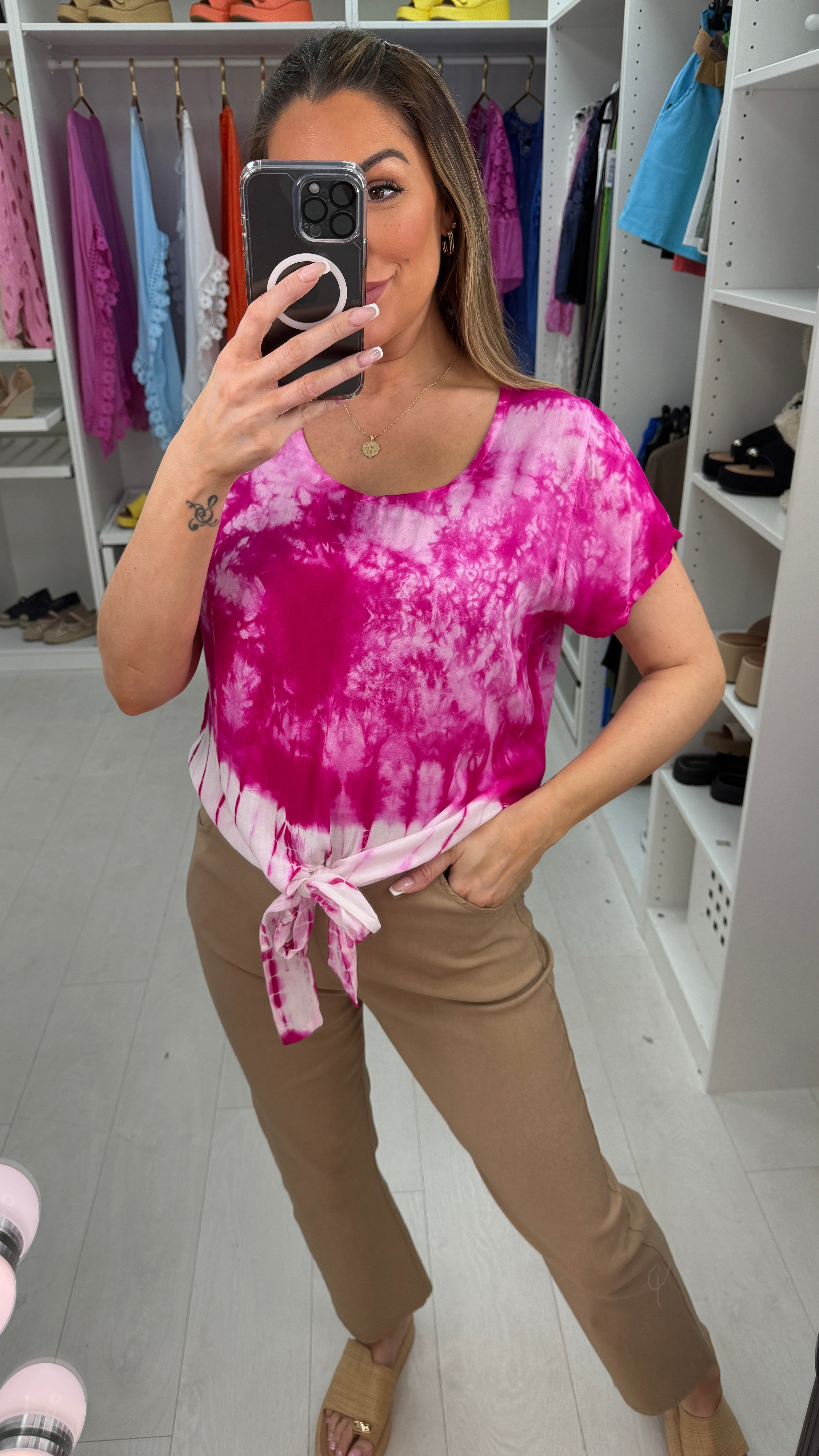 Onyx Tie Dye Tie Front T-Shirt