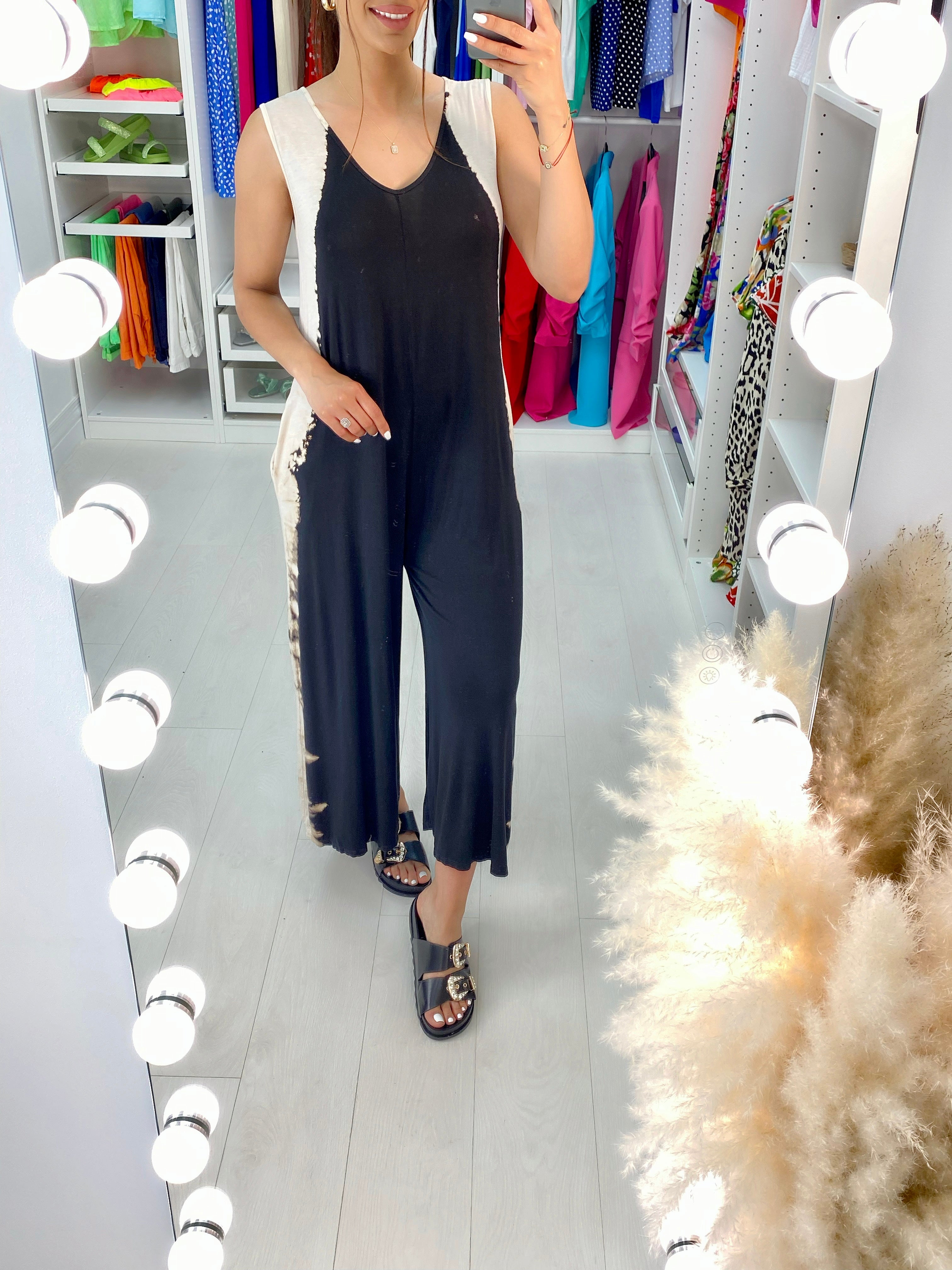 Johana Tie Dye Side Wide Leg Jersey Lounge Jumpsuit