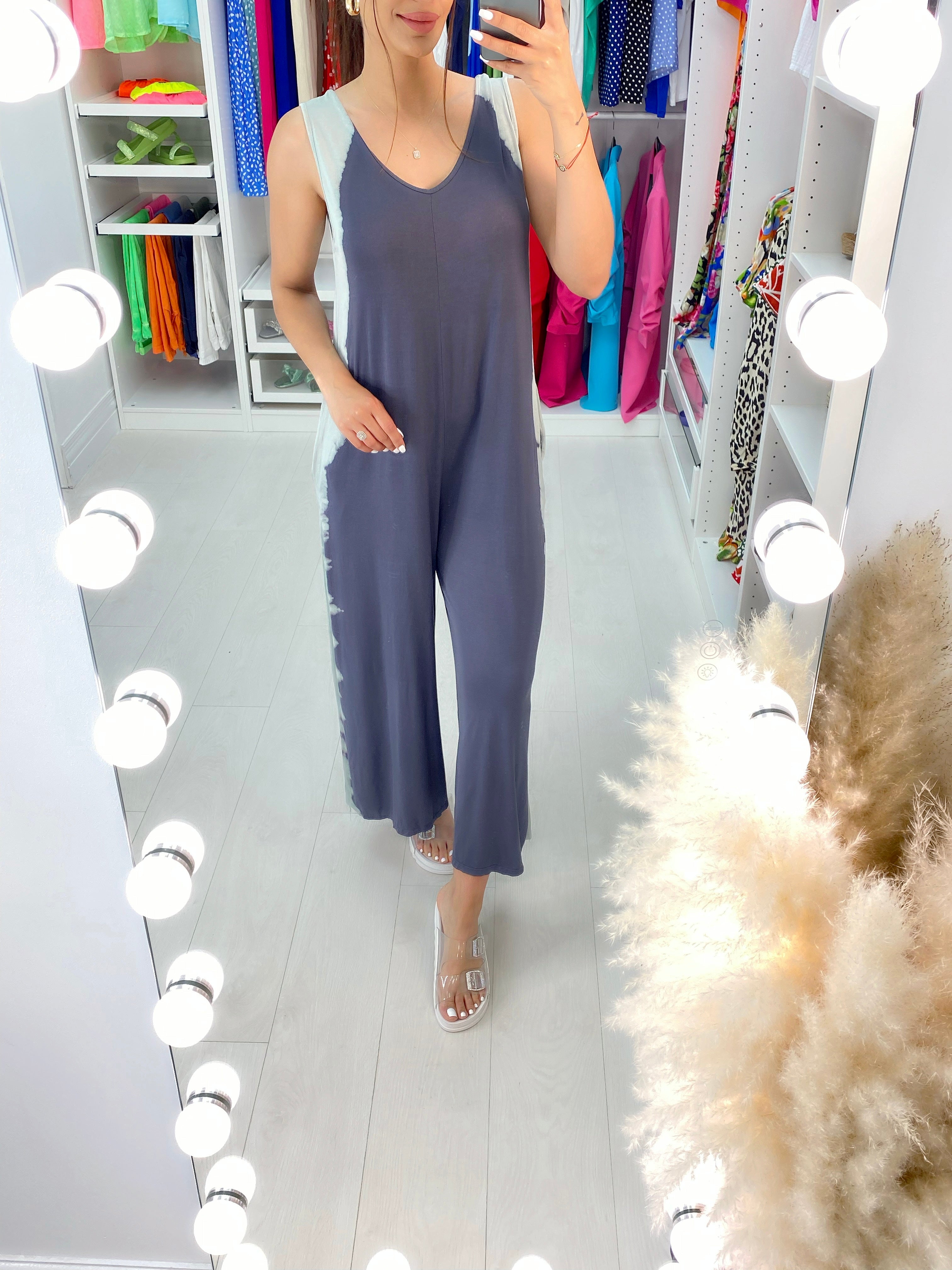 Johana Tie Dye Side Wide Leg Jersey Lounge Jumpsuit