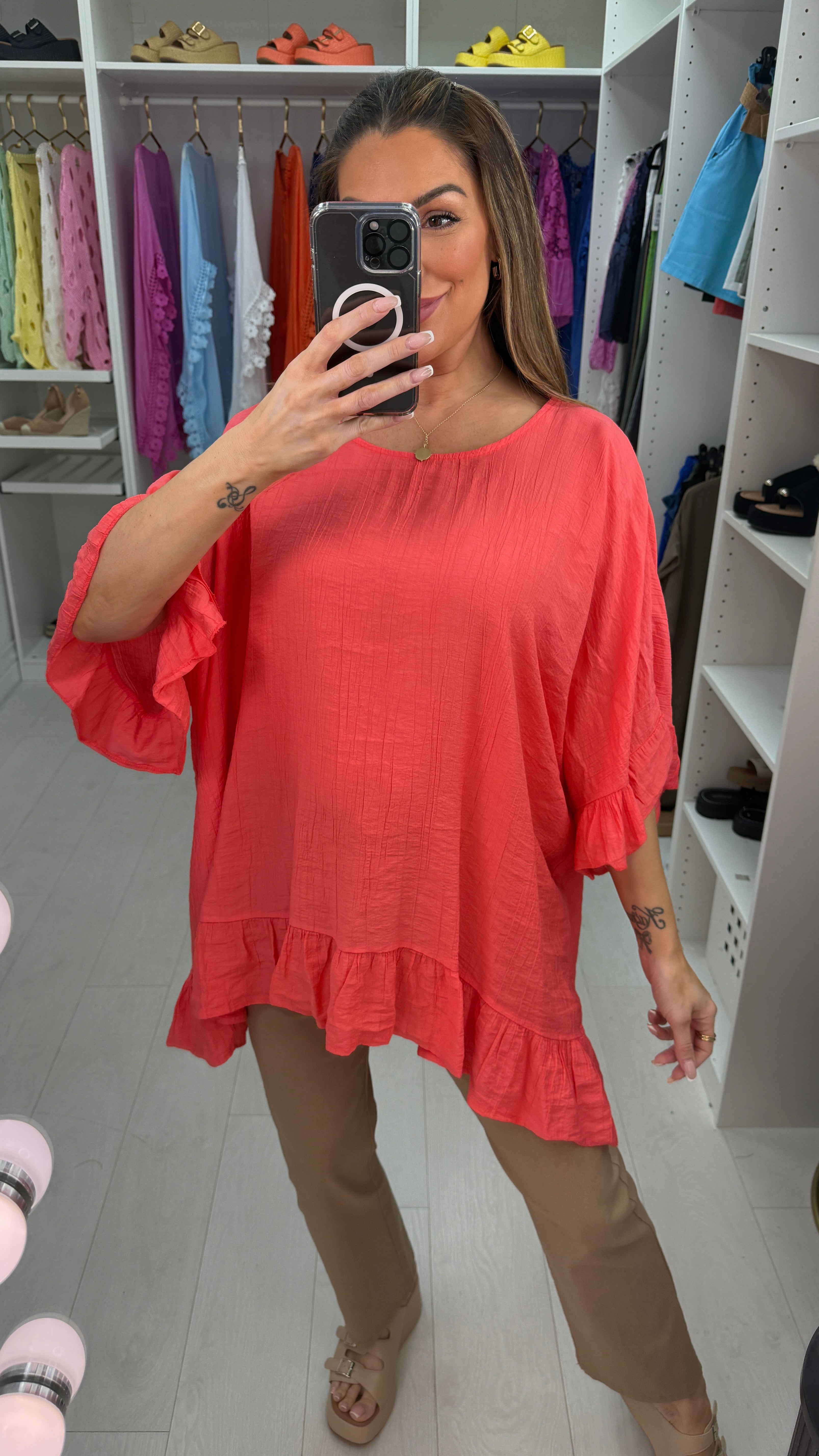 Alexa Lightweight Ruffle Detail Oversized Top