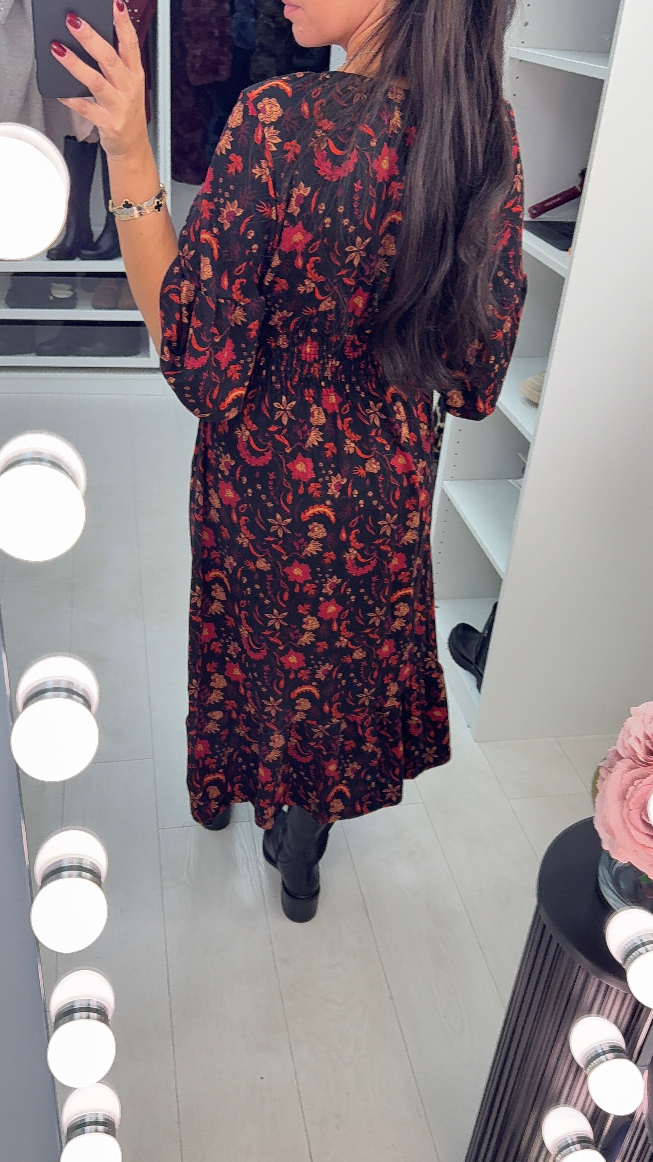 Ivetta Floral Print Shirred Waist Magic Dress