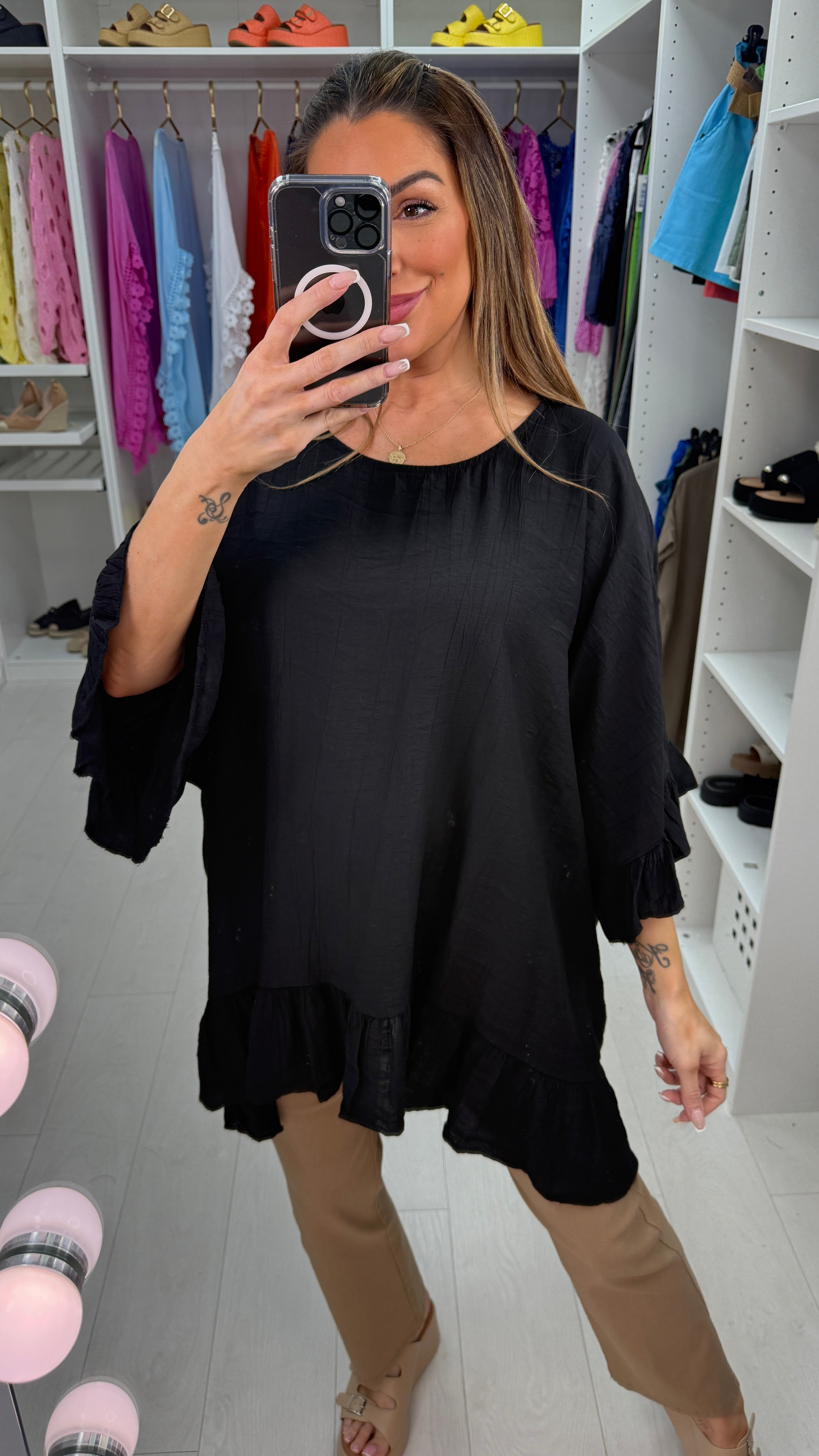 Alexa Lightweight Ruffle Detail Oversized Top