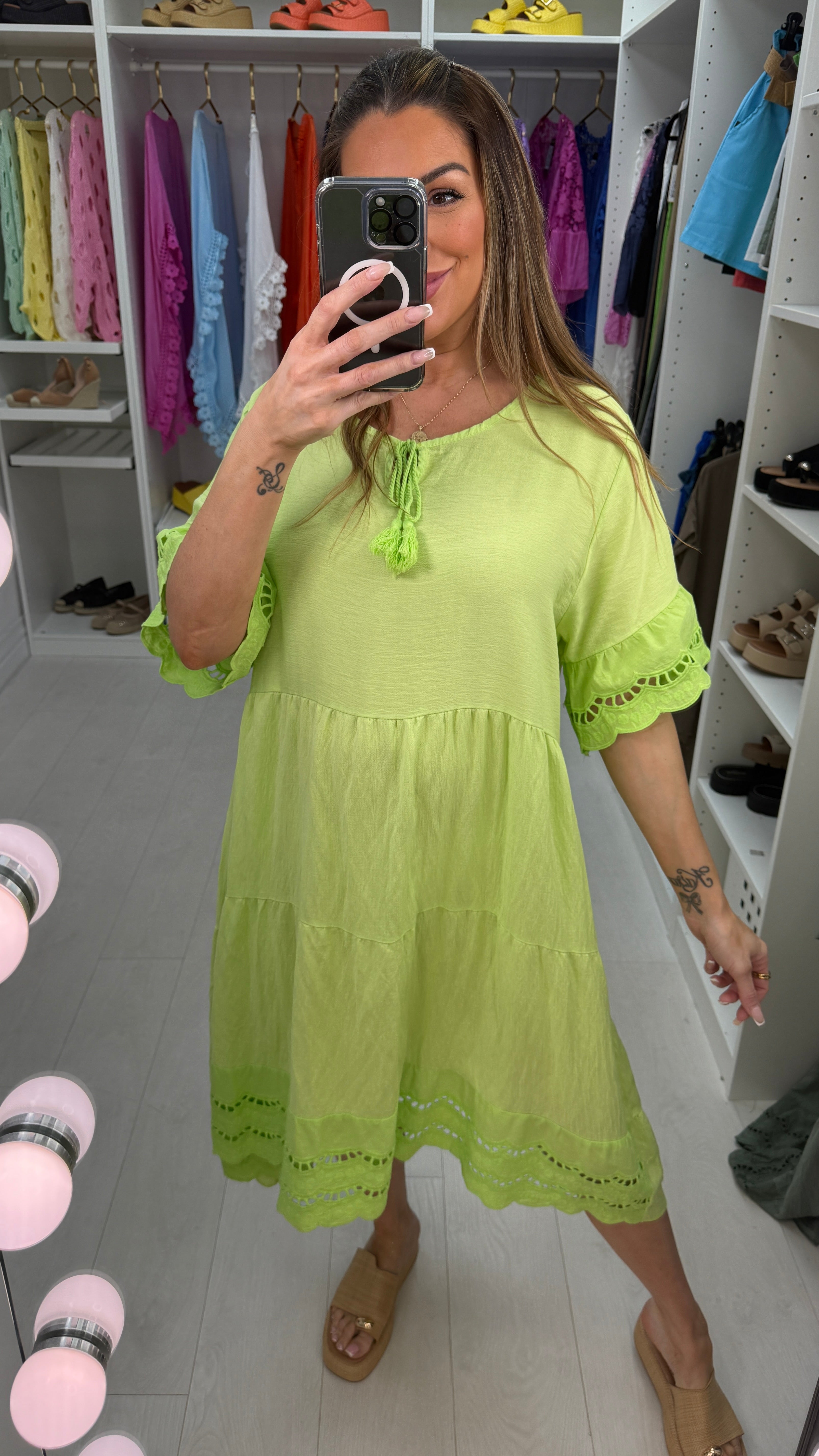 Tulah Plain Broderie Anglaise Hem Smock Dress