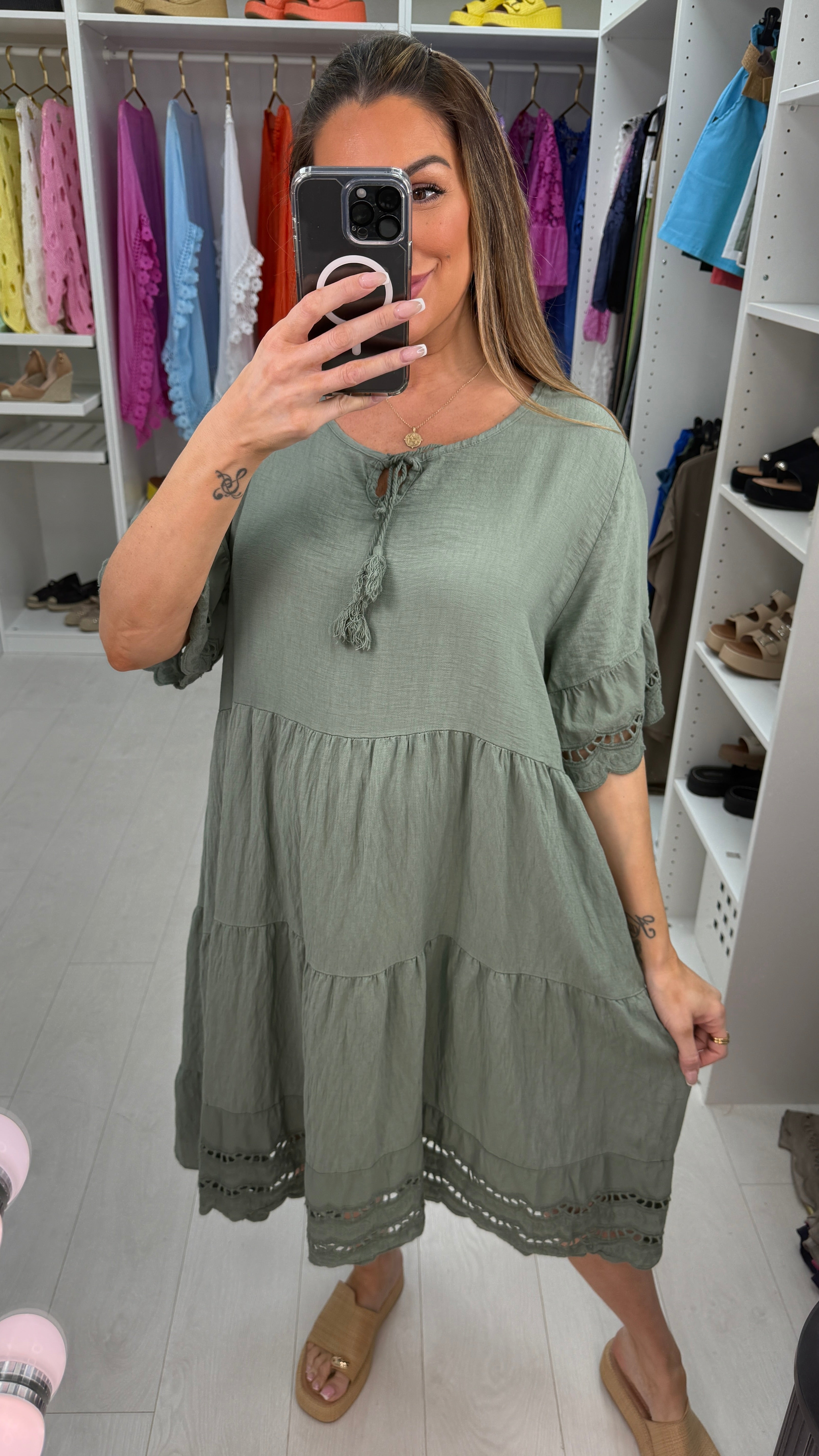 Tulah Plain Broderie Anglaise Hem Smock Dress