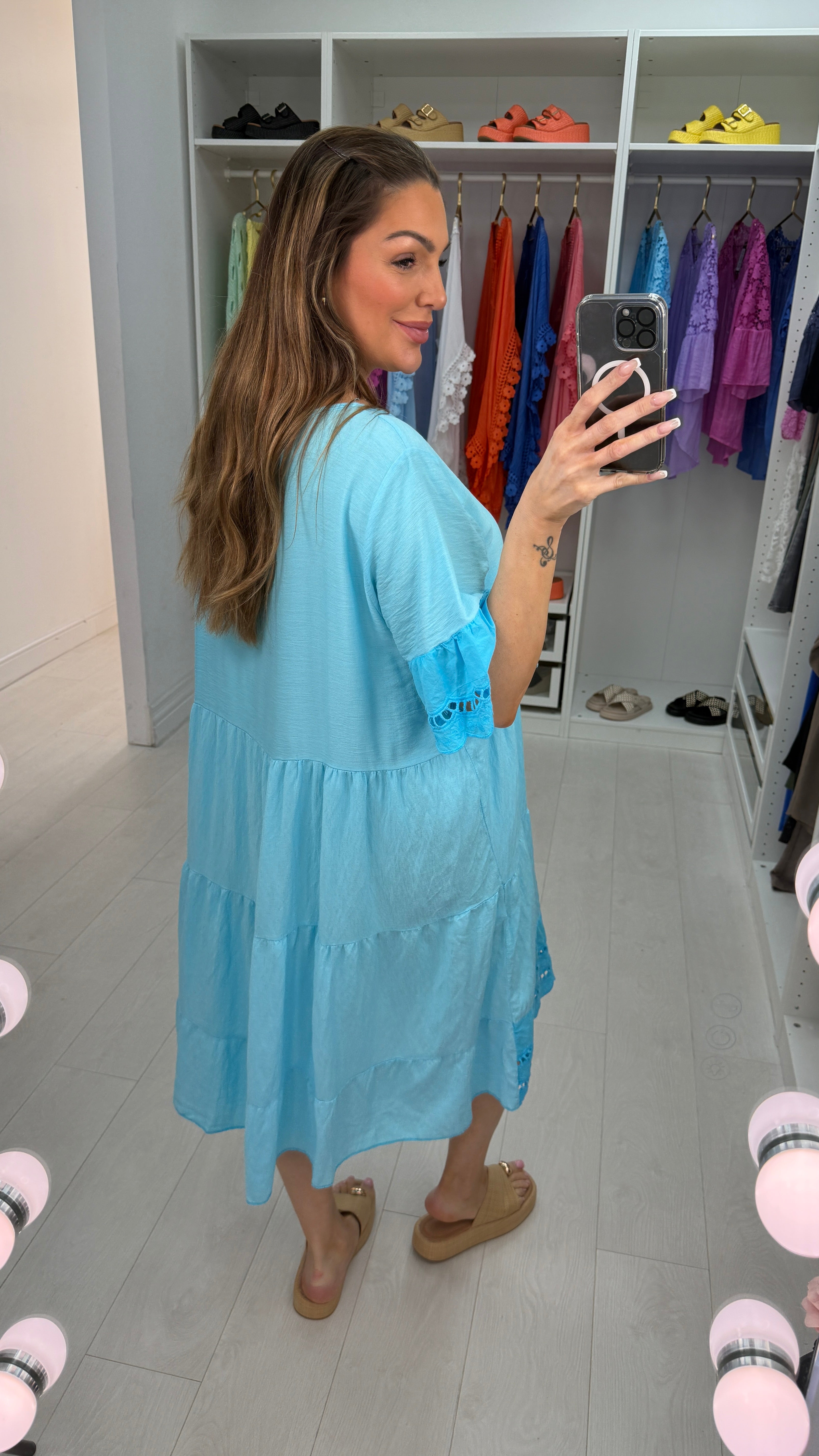 Tulah Plain Broderie Anglaise Hem Smock Dress