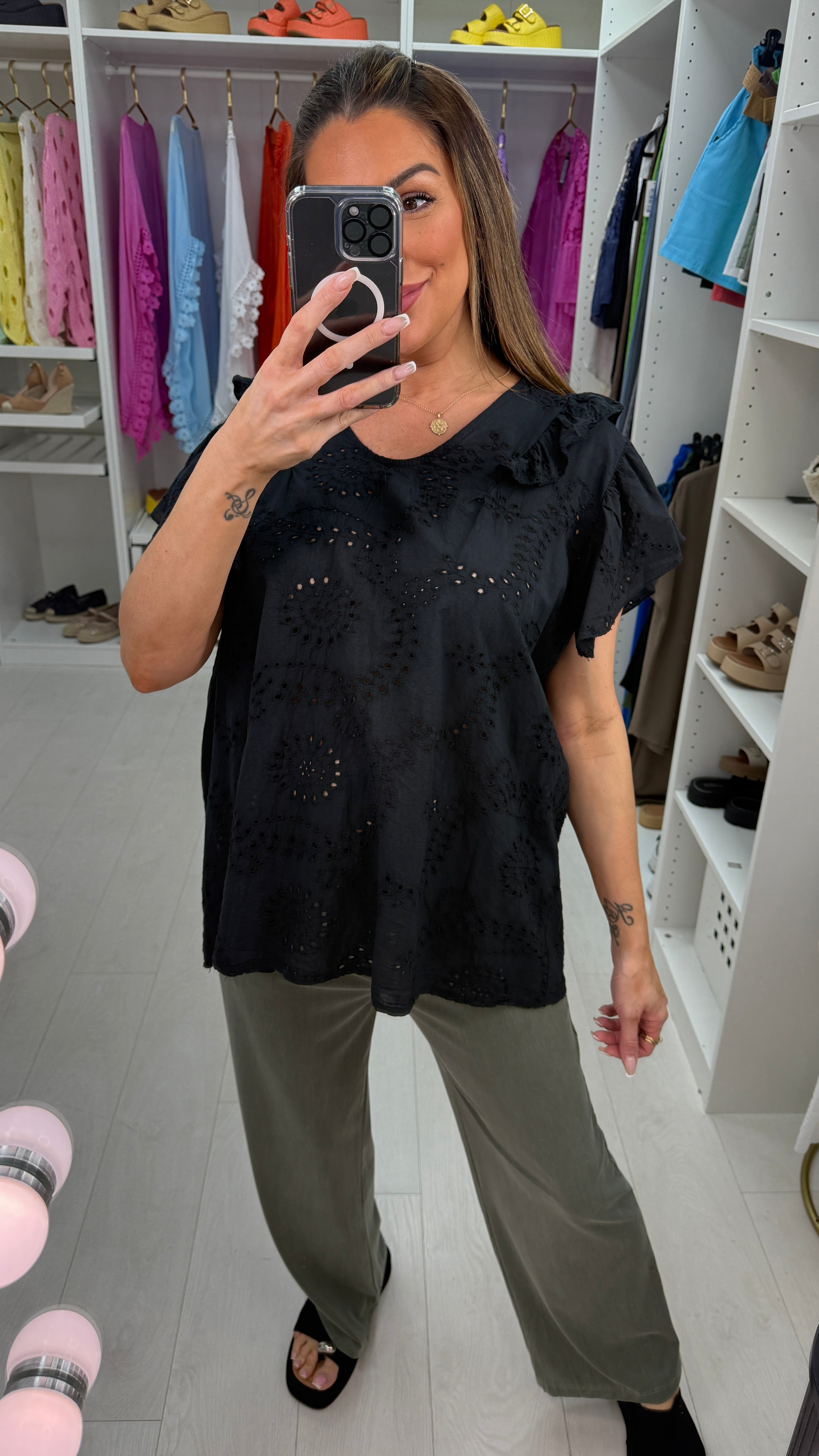 Yolanda Embroidery Anglaise Frill Detail Top