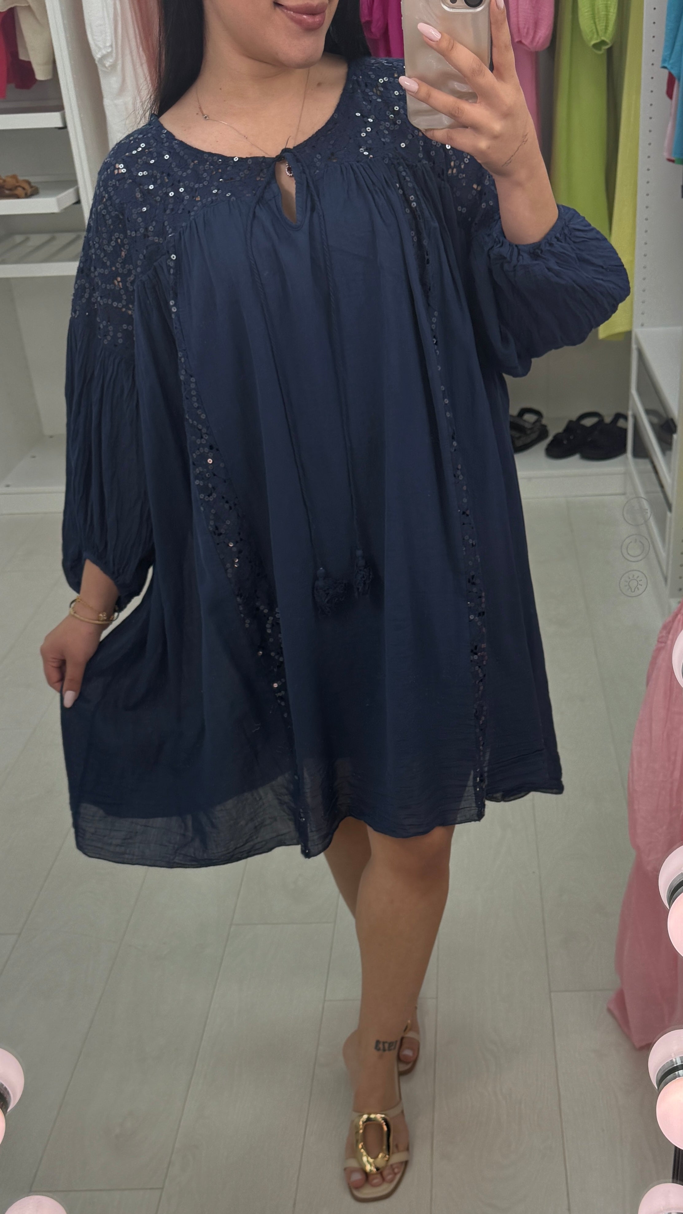 Emie Plain Embellished Loose Fit Midi Dress