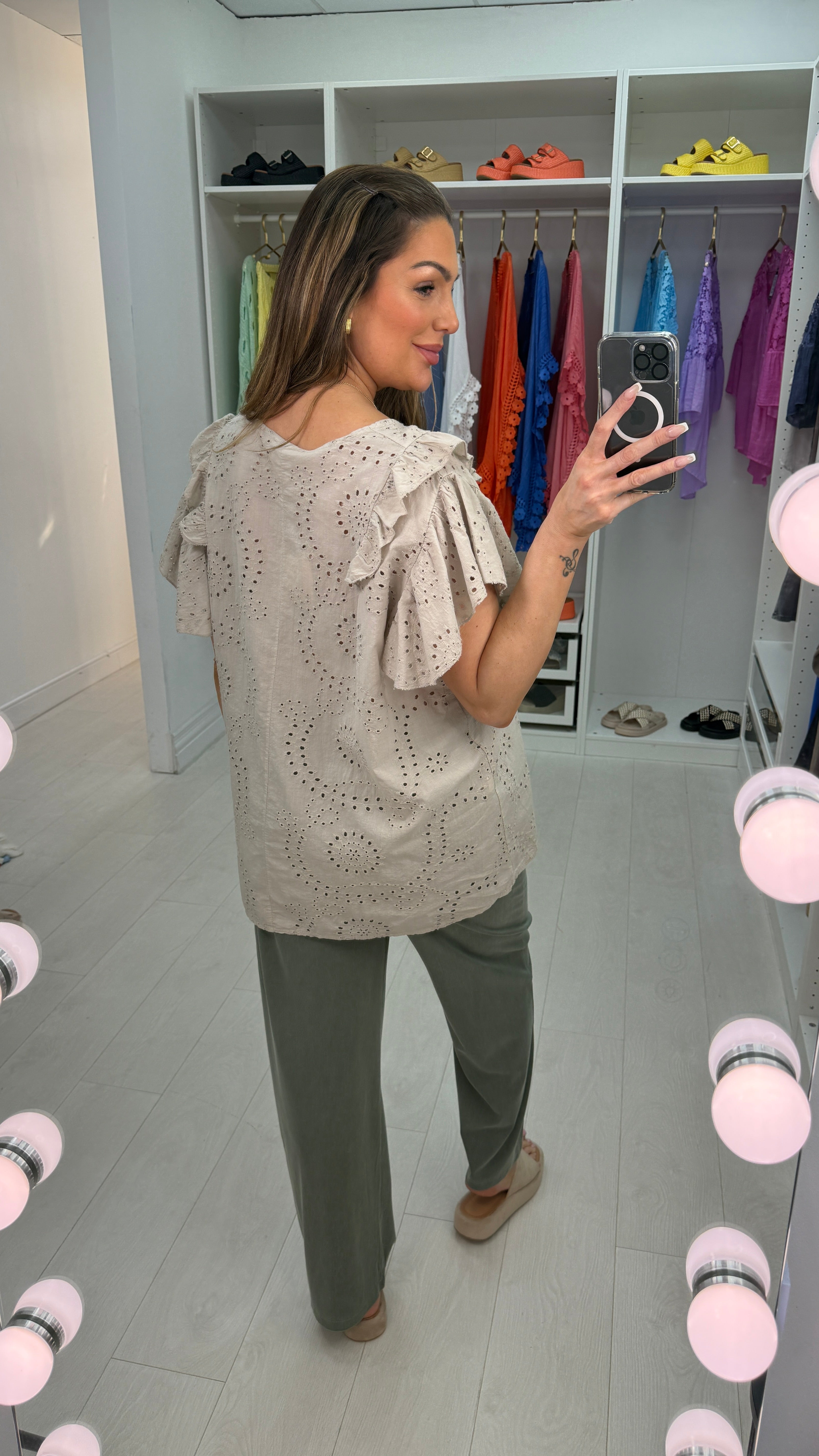 Yolanda Embroidery Anglaise Frill Detail Top