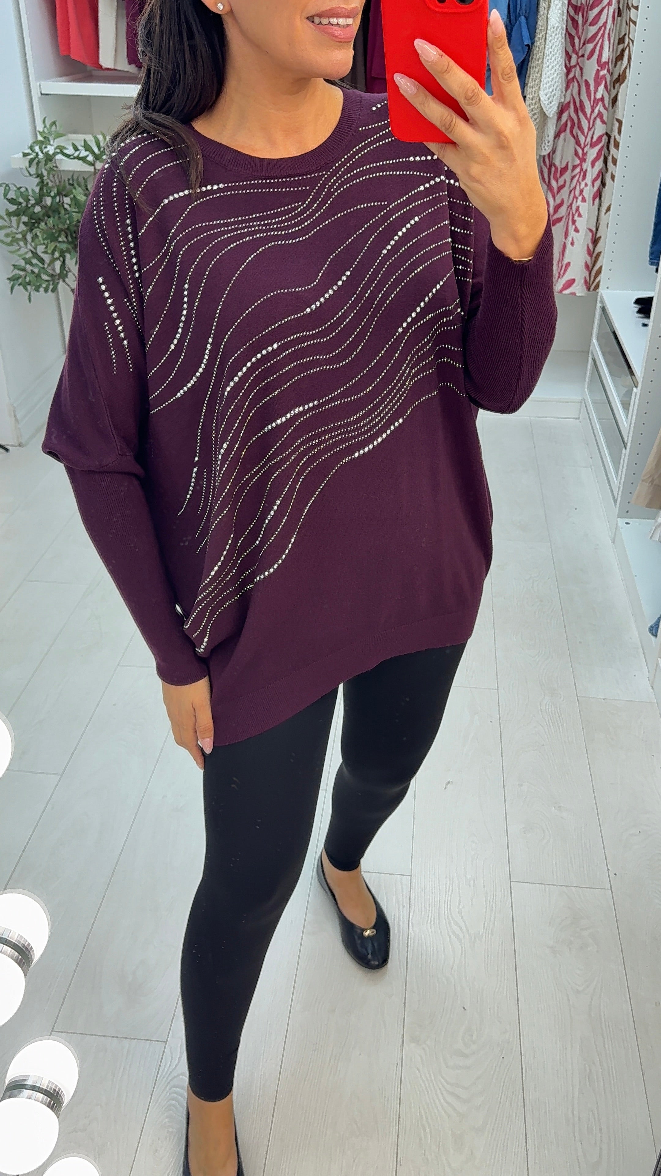 Ulrika Loose Fit Embellished Bat Wing Jumper