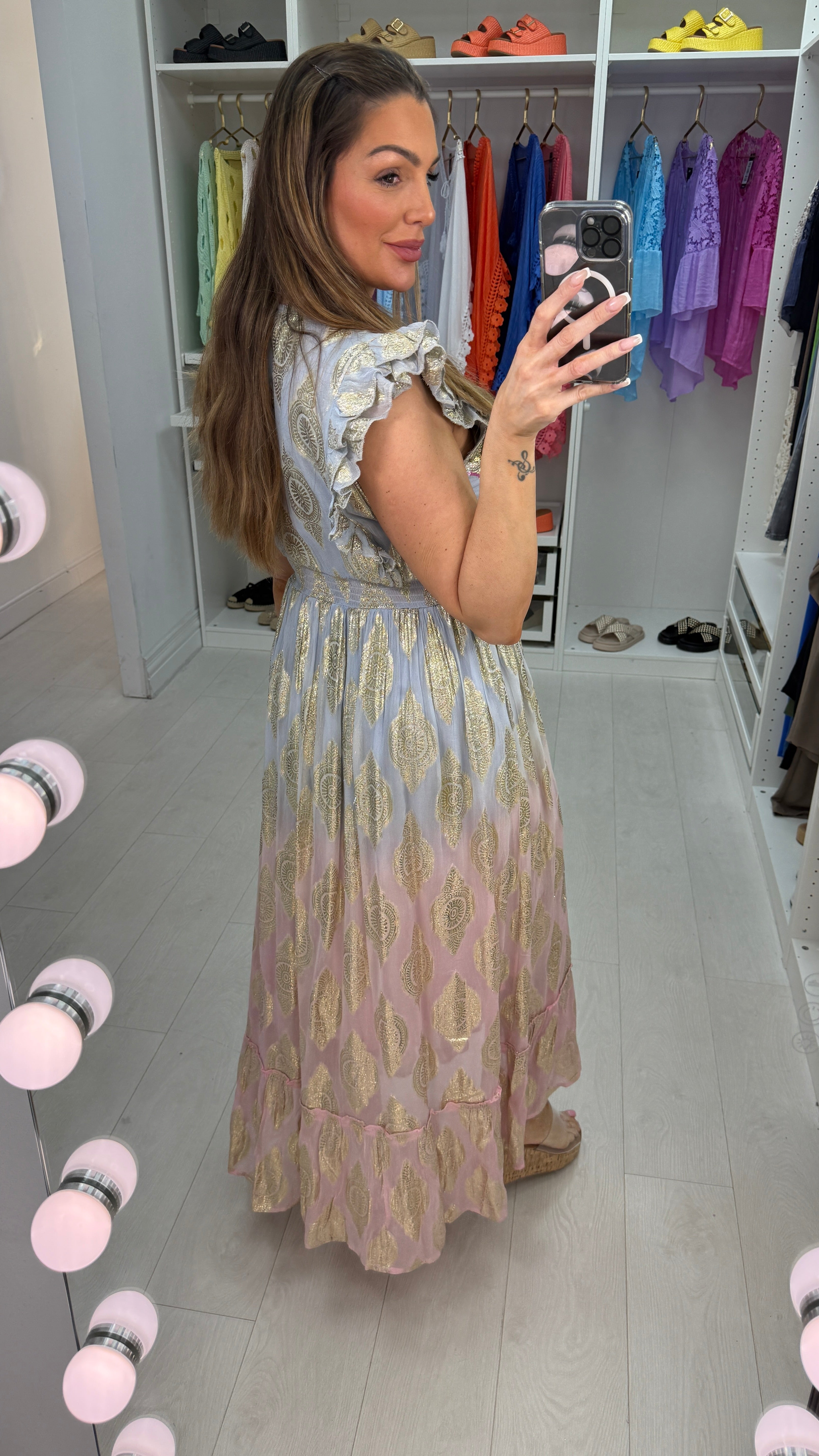 Blanche Gold Detail V Neck Ombre Maxi Dress