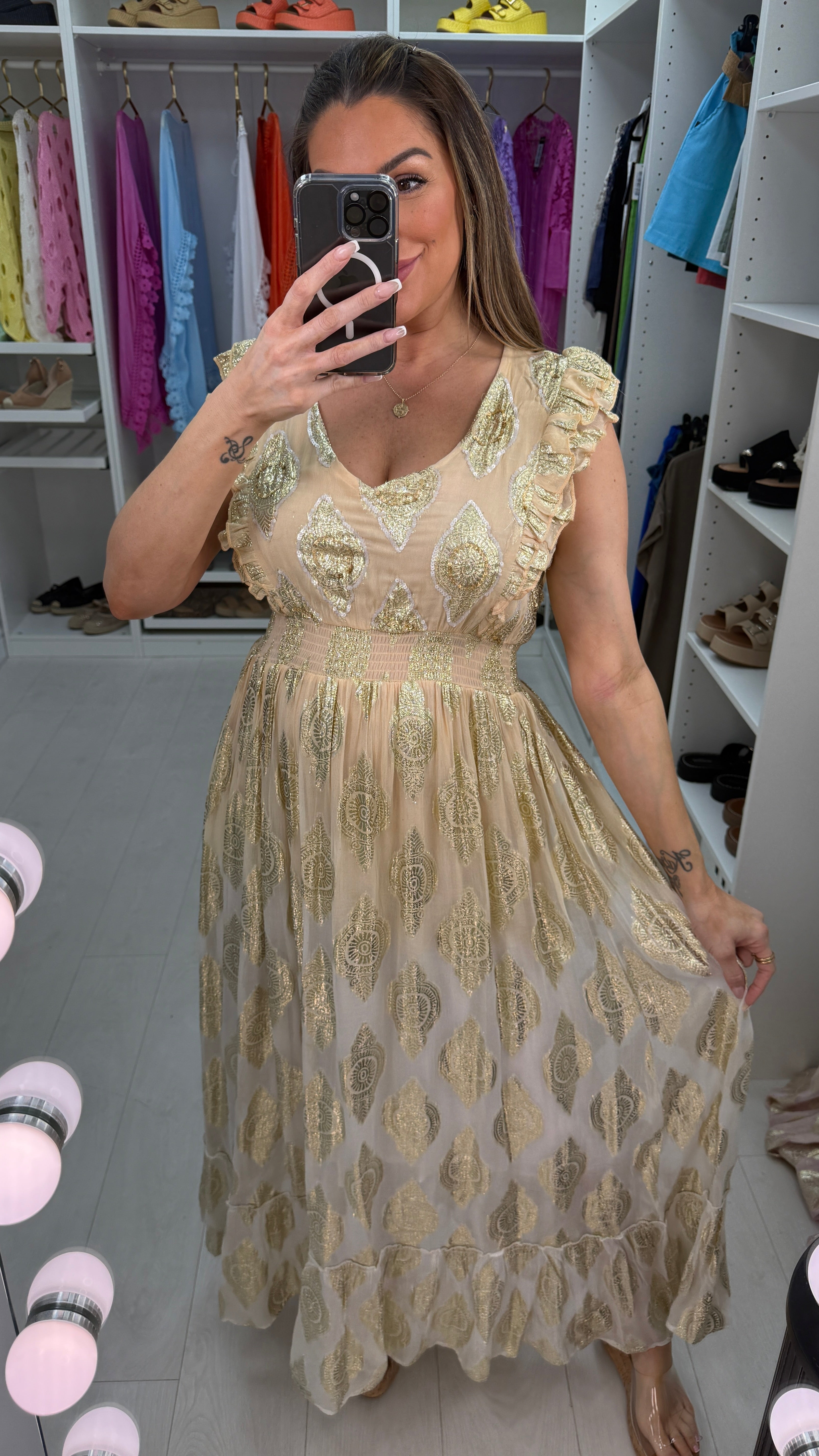 Blanche Gold Detail V Neck Ombre Maxi Dress