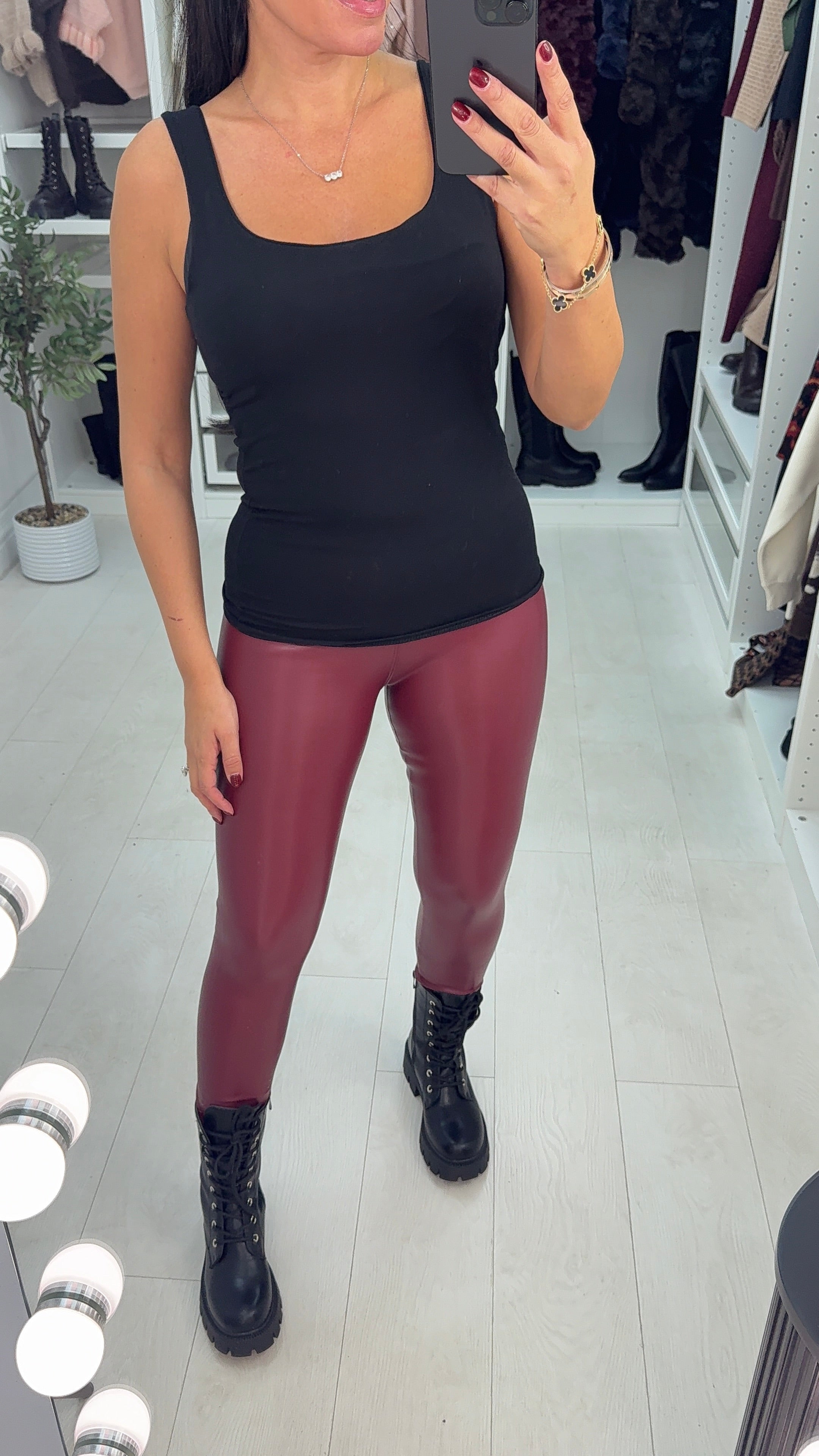 Keats Wine Faux Leather Look Leggings
