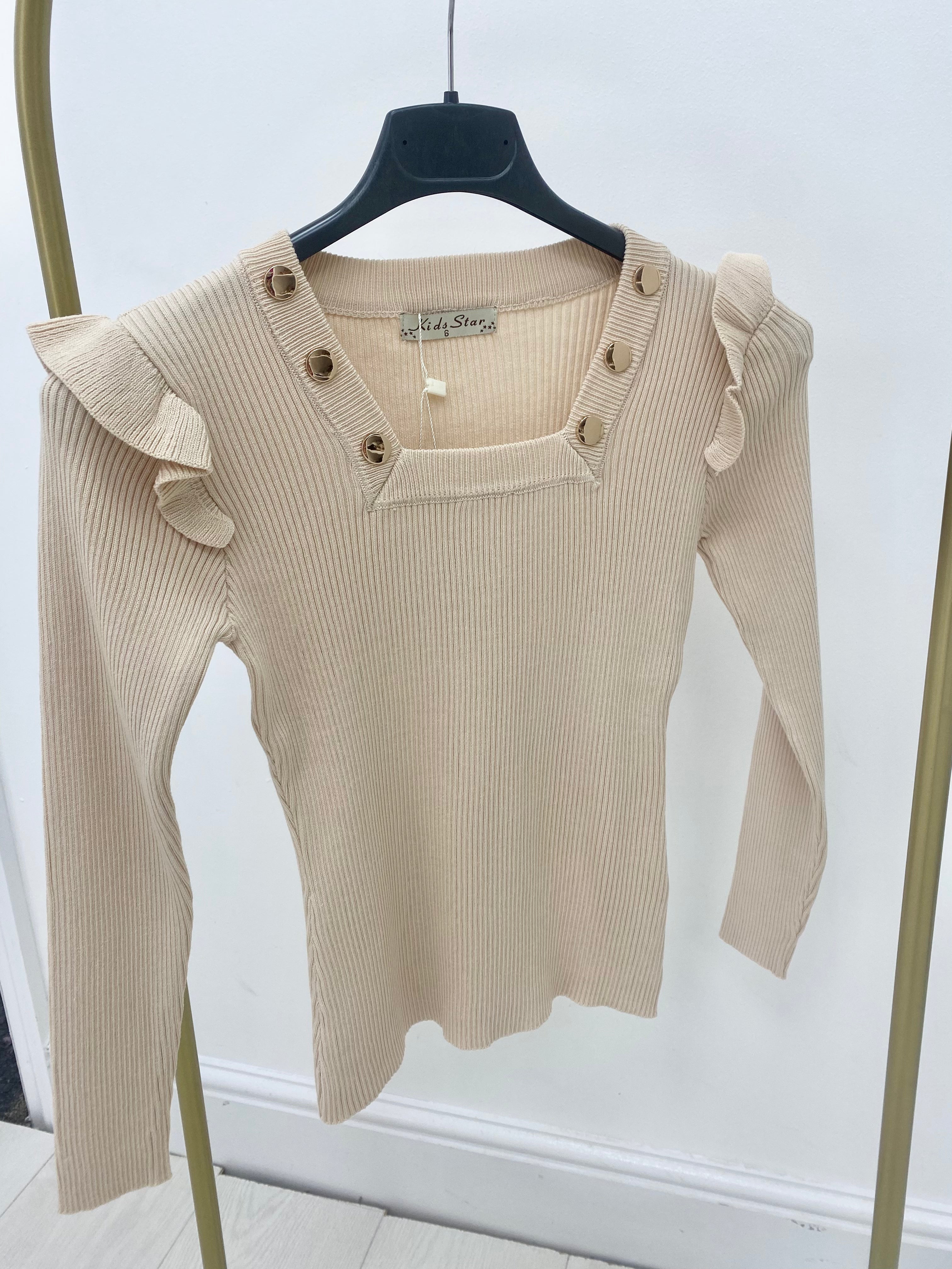 Cara Mia Kids Frill Shoulder Square Neck Top